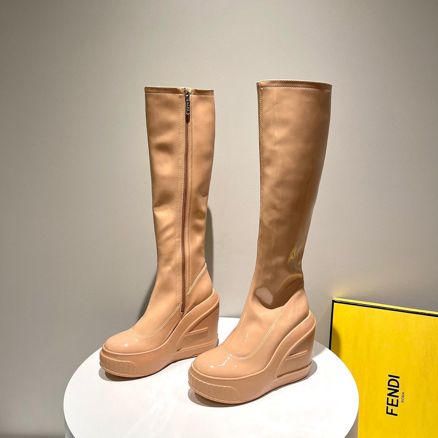 Fendi Fashion Show Beige Patent Leather Boots - DopestKickz