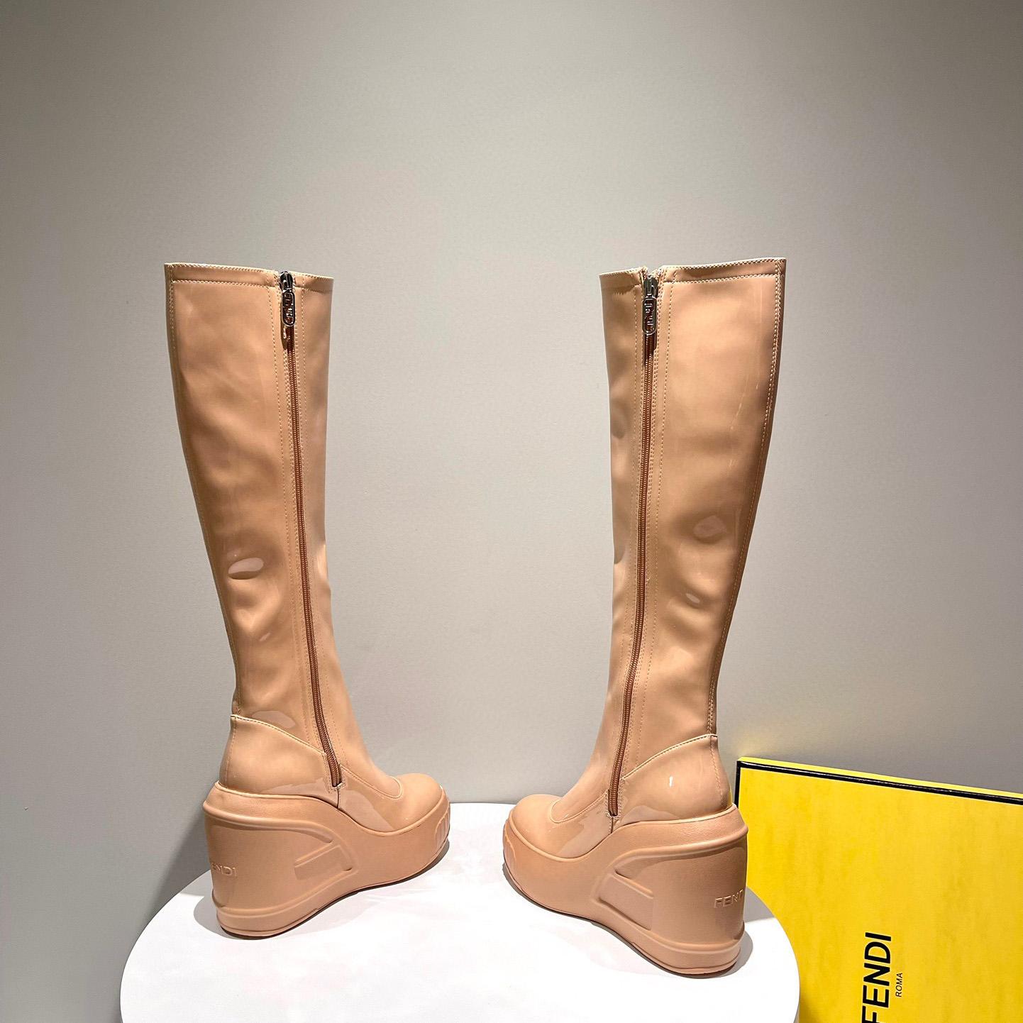 Fendi Fashion Show Beige Patent Leather Boots - DopestKickz