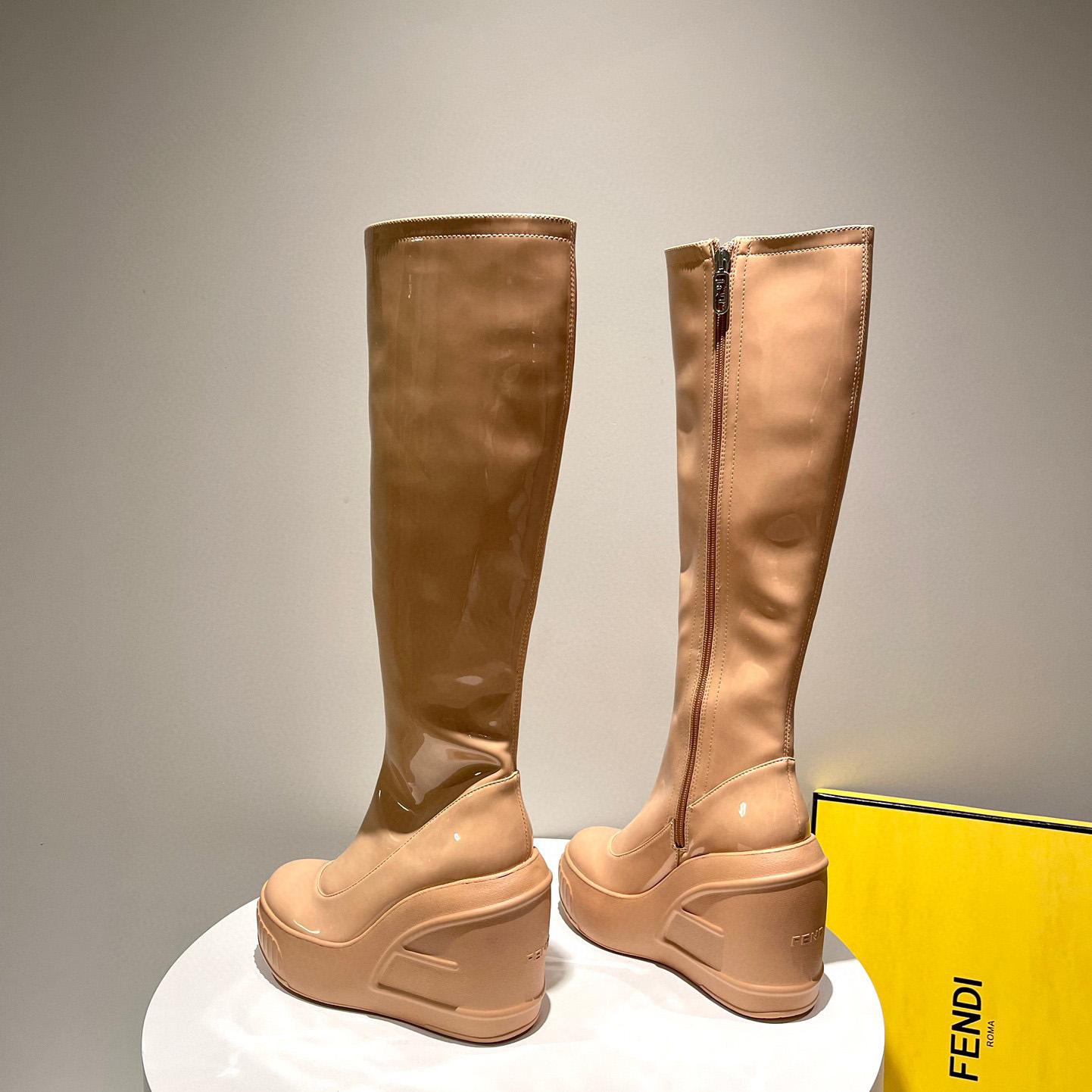 Fendi Fashion Show Beige Patent Leather Boots - DopestKickz