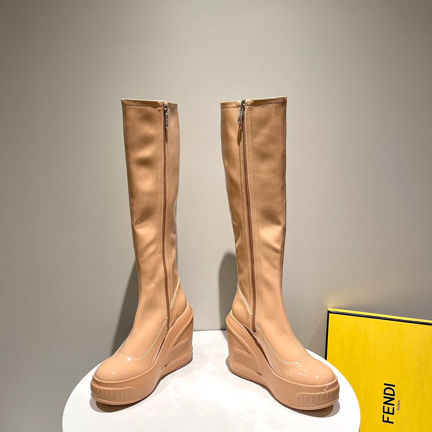 Fendi Fashion Show Beige Patent Leather Boots - DopestKickz