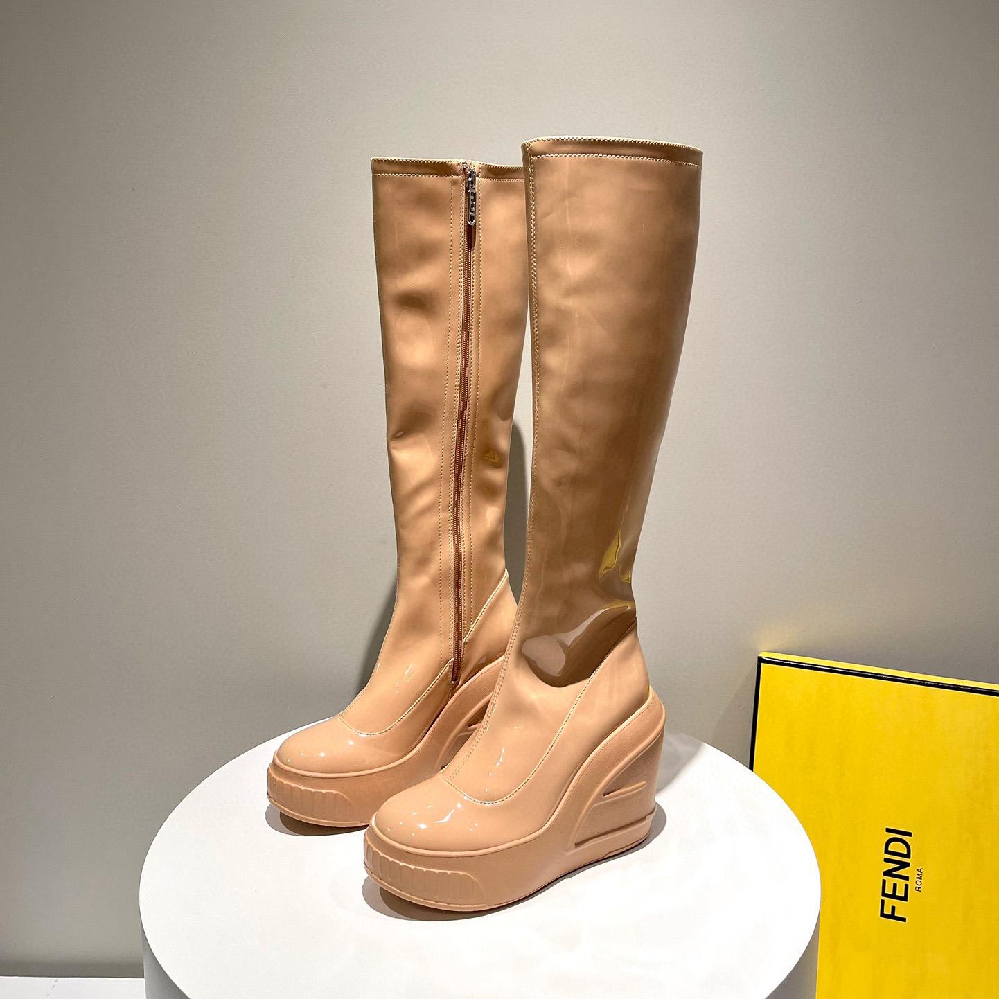 Fendi Fashion Show Beige Patent Leather Boots - DopestKickz