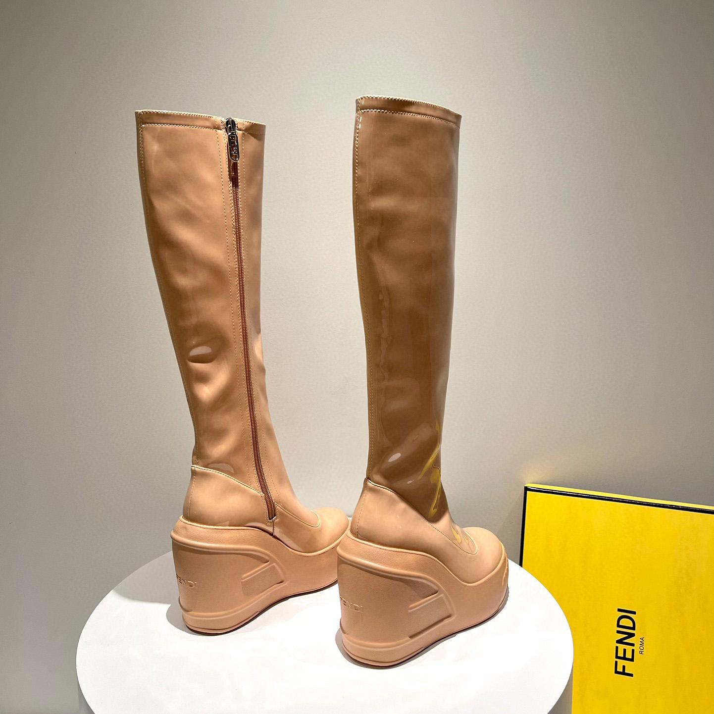 Fendi Fashion Show Beige Patent Leather Boots - DopestKickz