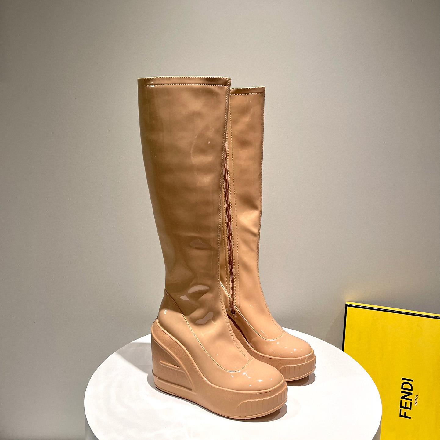 Fendi Fashion Show Beige Patent Leather Boots - DopestKickz