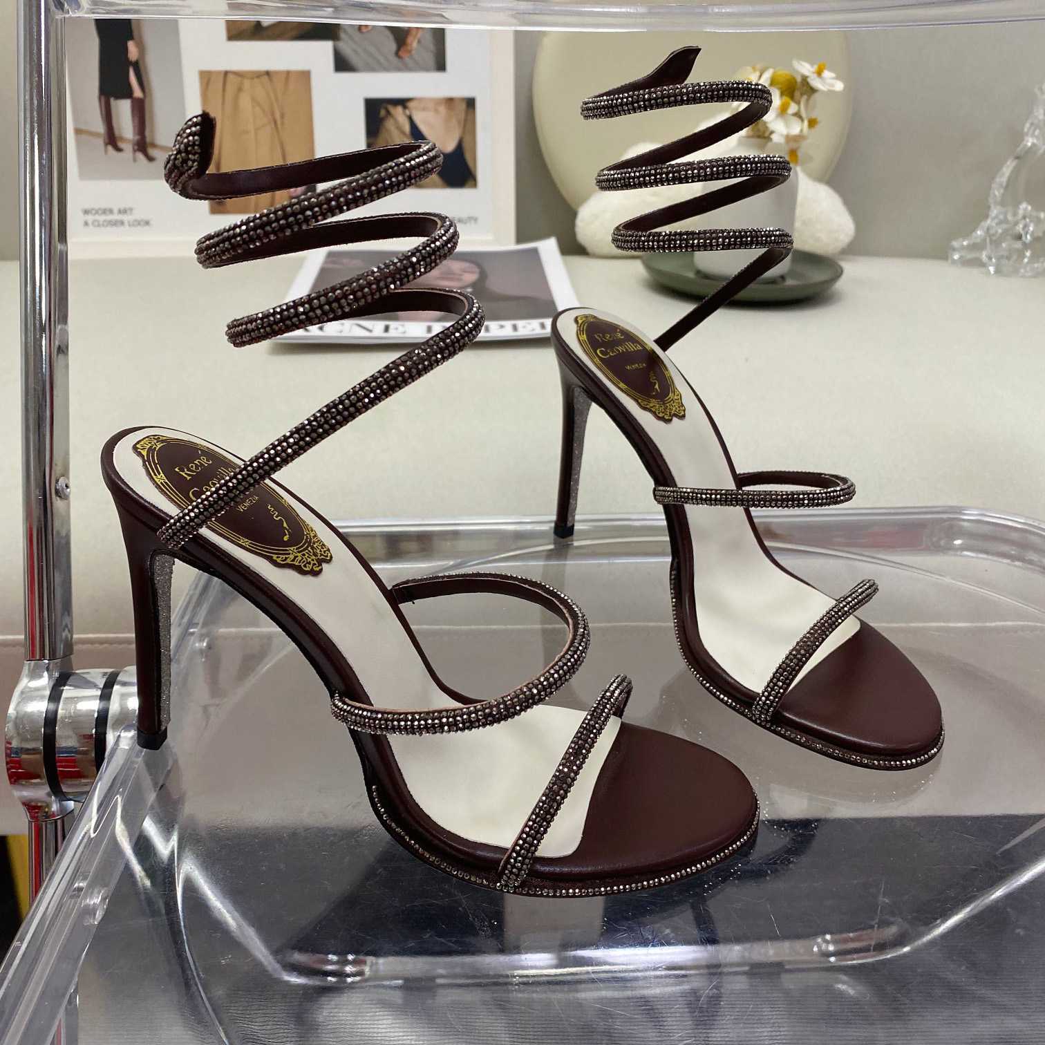 Rene Caovilla Cleo Crystal Coffee Sandal - DopestKickz