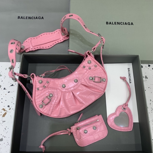 Balenciaga Le Cagole Small Shoulder Bag Crocodile Embossed In Pink - DopestKickz