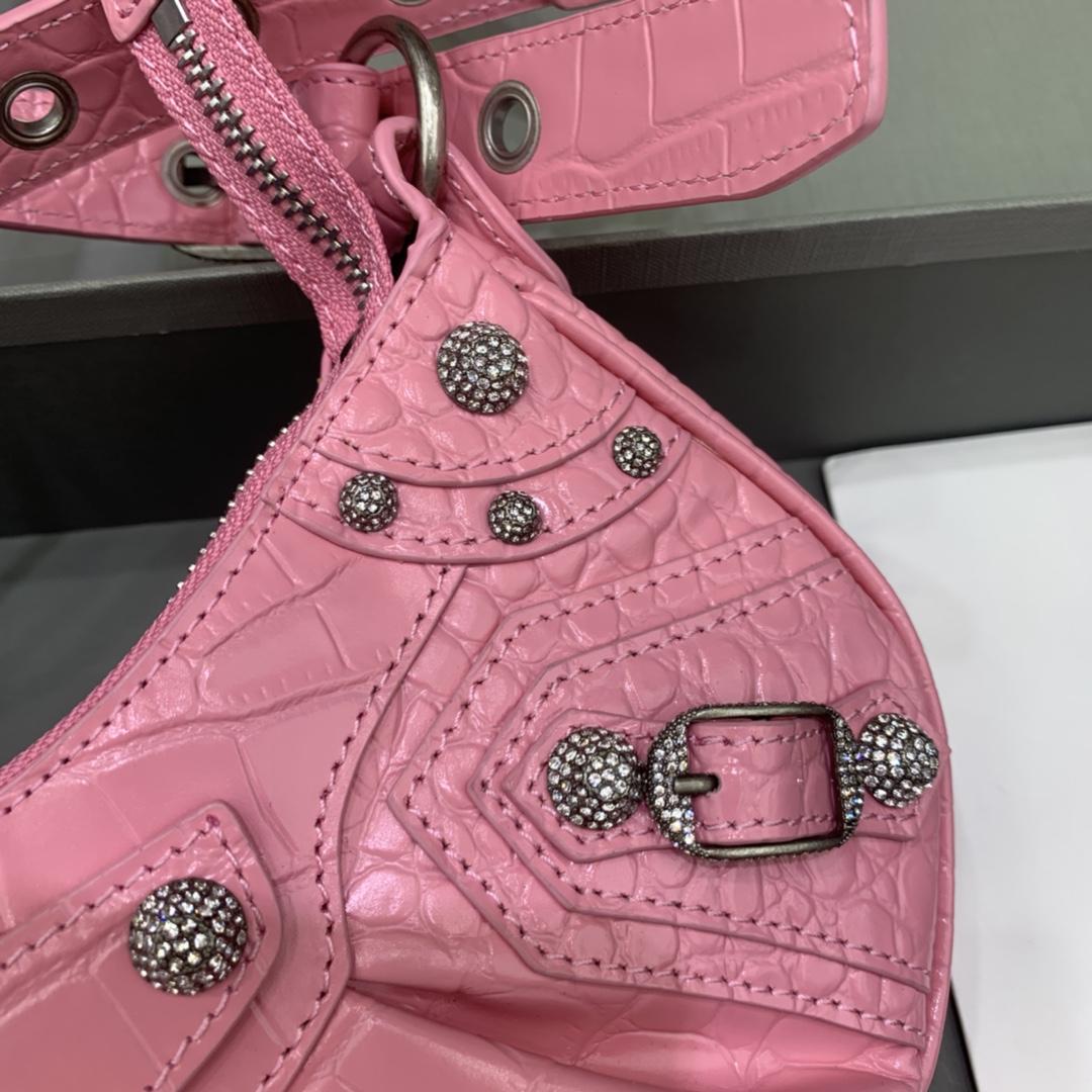 Balenciaga Le Cagole Small Shoulder Bag Crocodile Embossed In Pink - DopestKickz