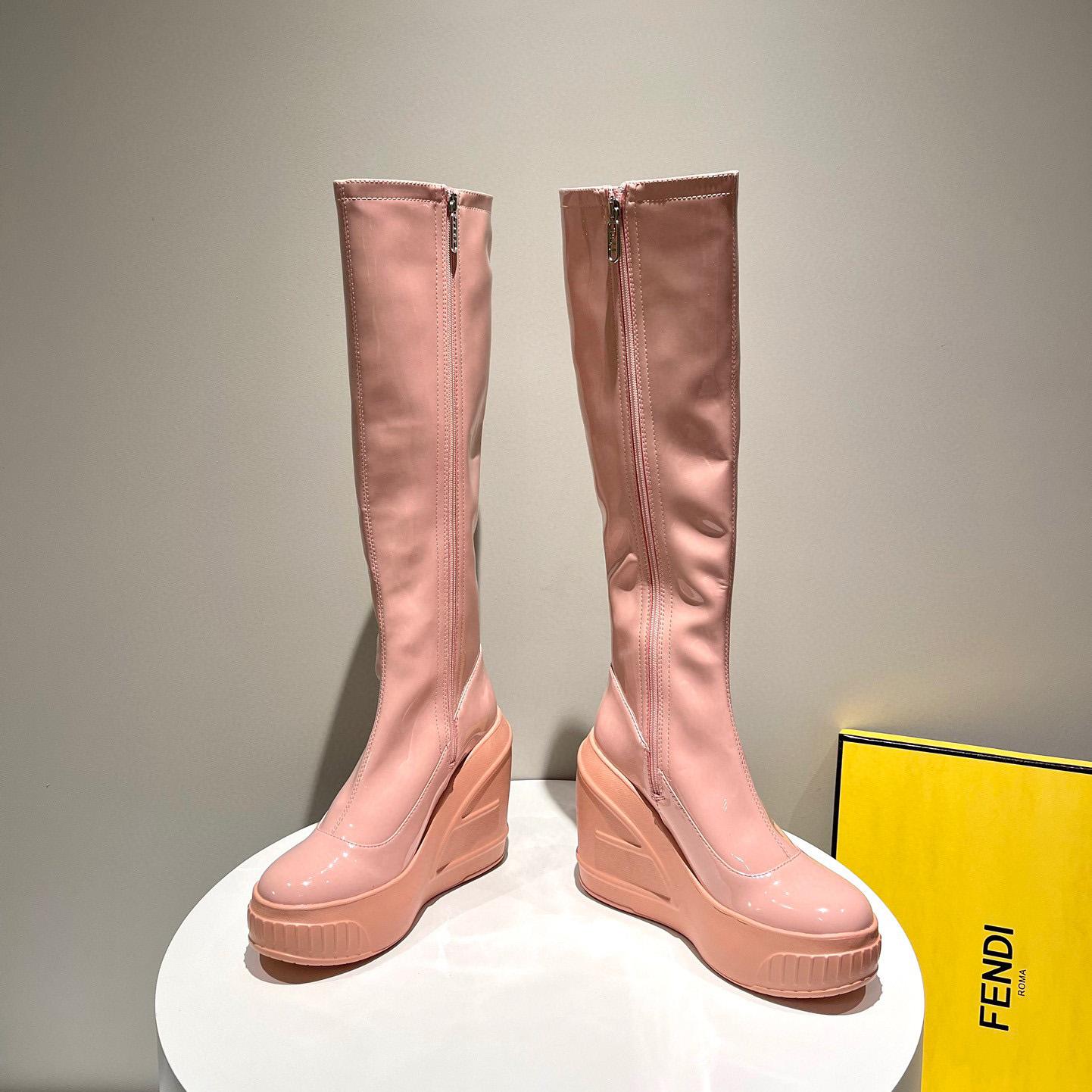 Fendi Fashion Show Pink Patent Leather Boots - DopestKickz