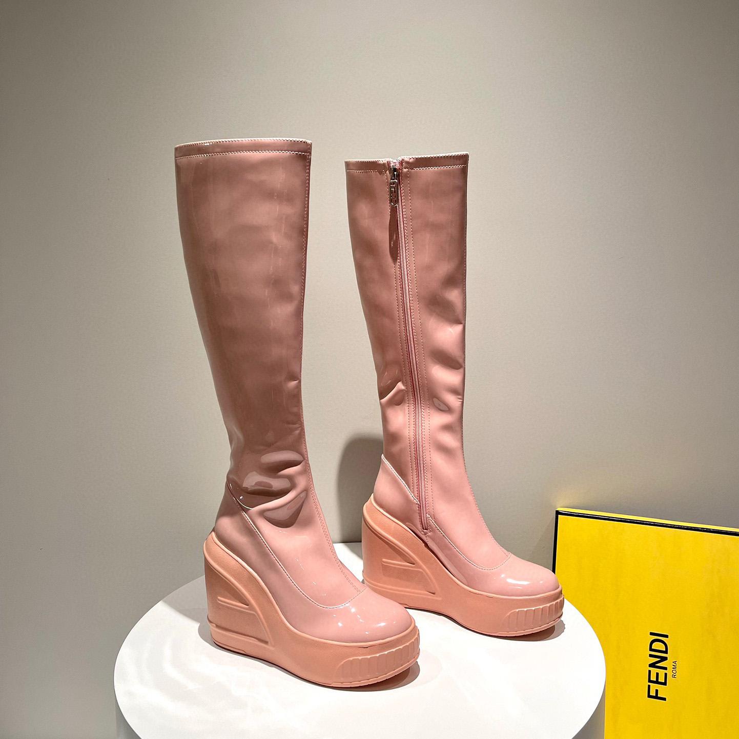 Fendi Fashion Show Pink Patent Leather Boots - DopestKickz