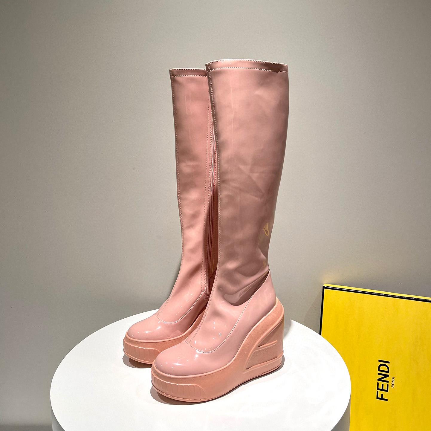 Fendi Fashion Show Pink Patent Leather Boots - DopestKickz