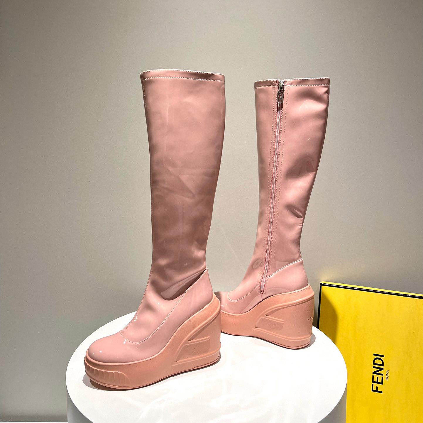 Fendi Fashion Show Pink Patent Leather Boots - DopestKickz