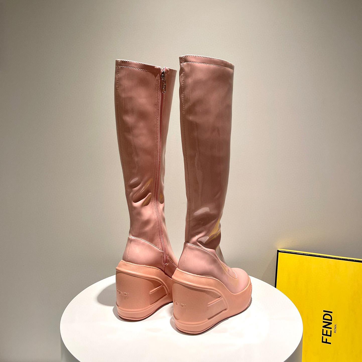 Fendi Fashion Show Pink Patent Leather Boots - DopestKickz