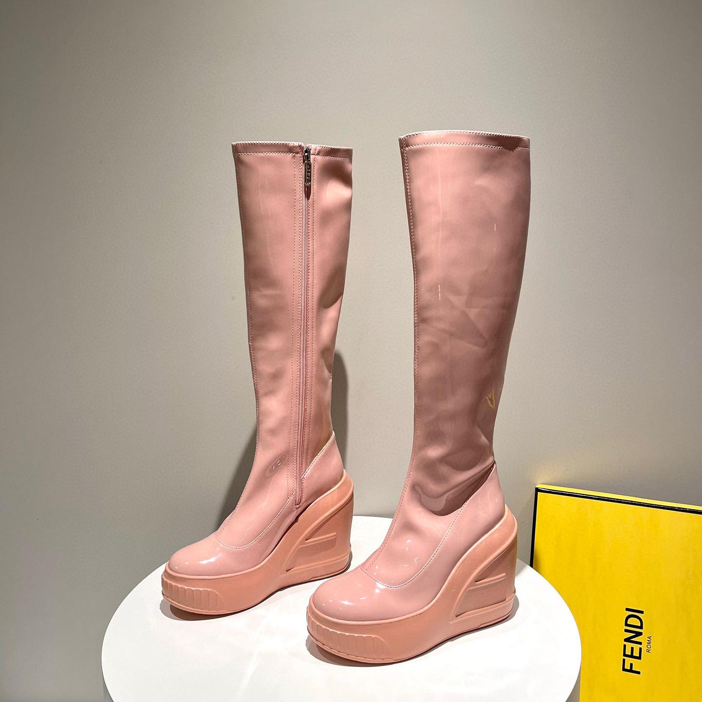 Fendi Fashion Show Pink Patent Leather Boots - DopestKickz