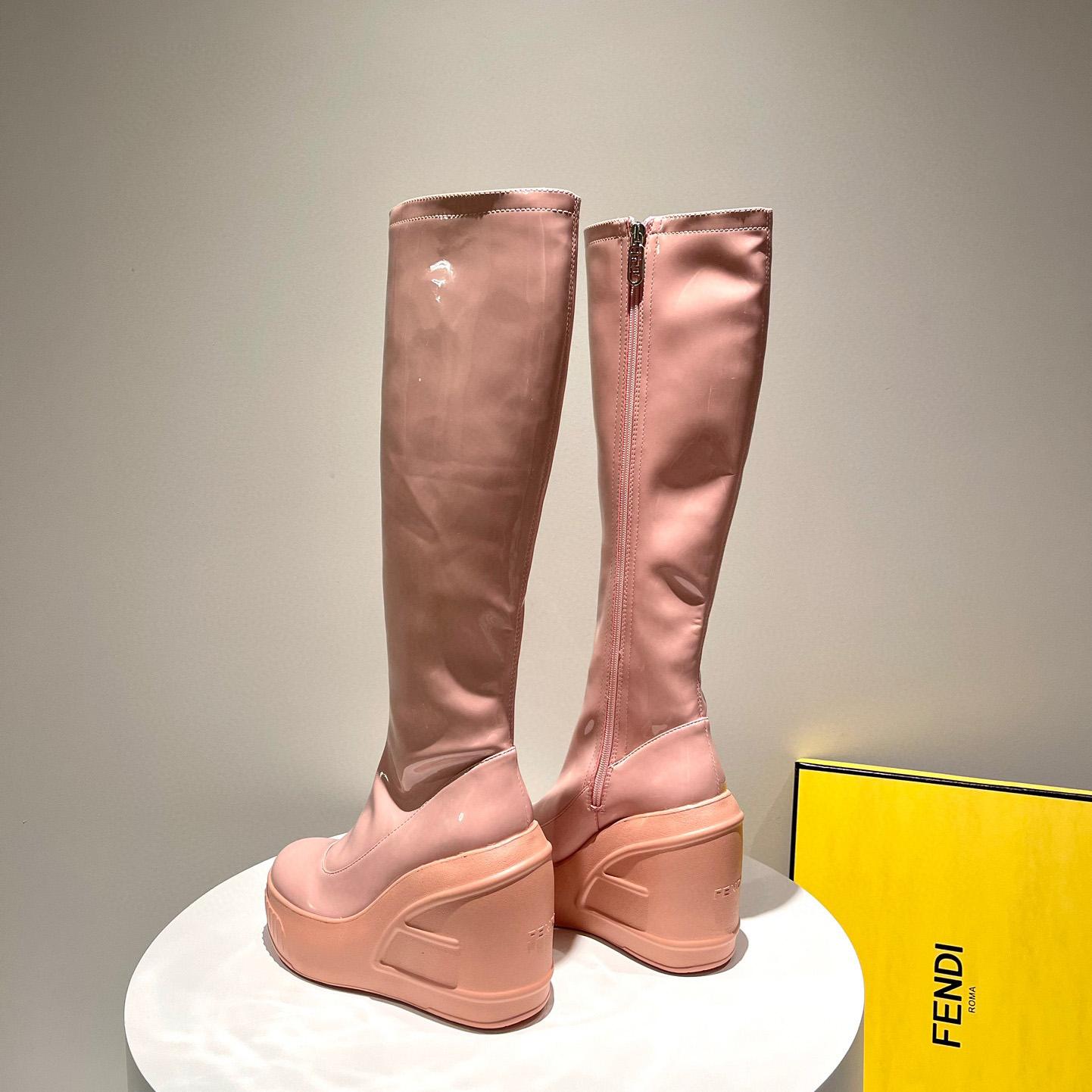 Fendi Fashion Show Pink Patent Leather Boots - DopestKickz