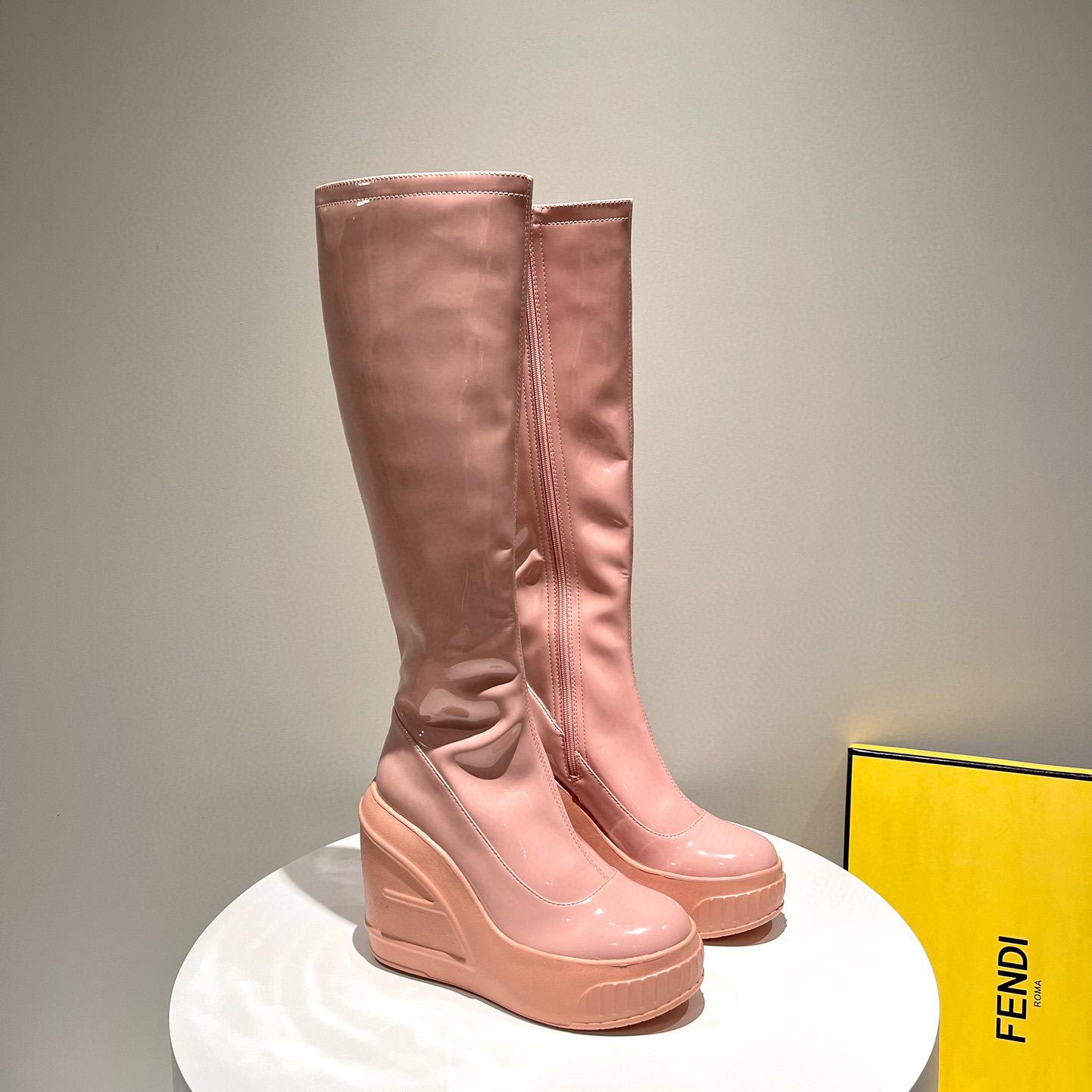 Fendi Fashion Show Pink Patent Leather Boots - DopestKickz