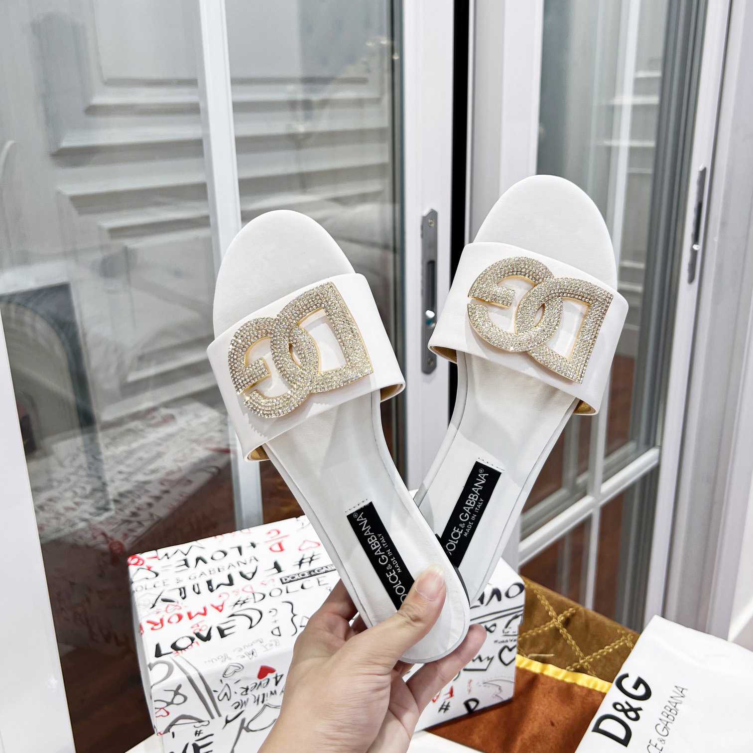 Dolce & Gabbana Calfskin Slides With DG Logo - DopestKickz