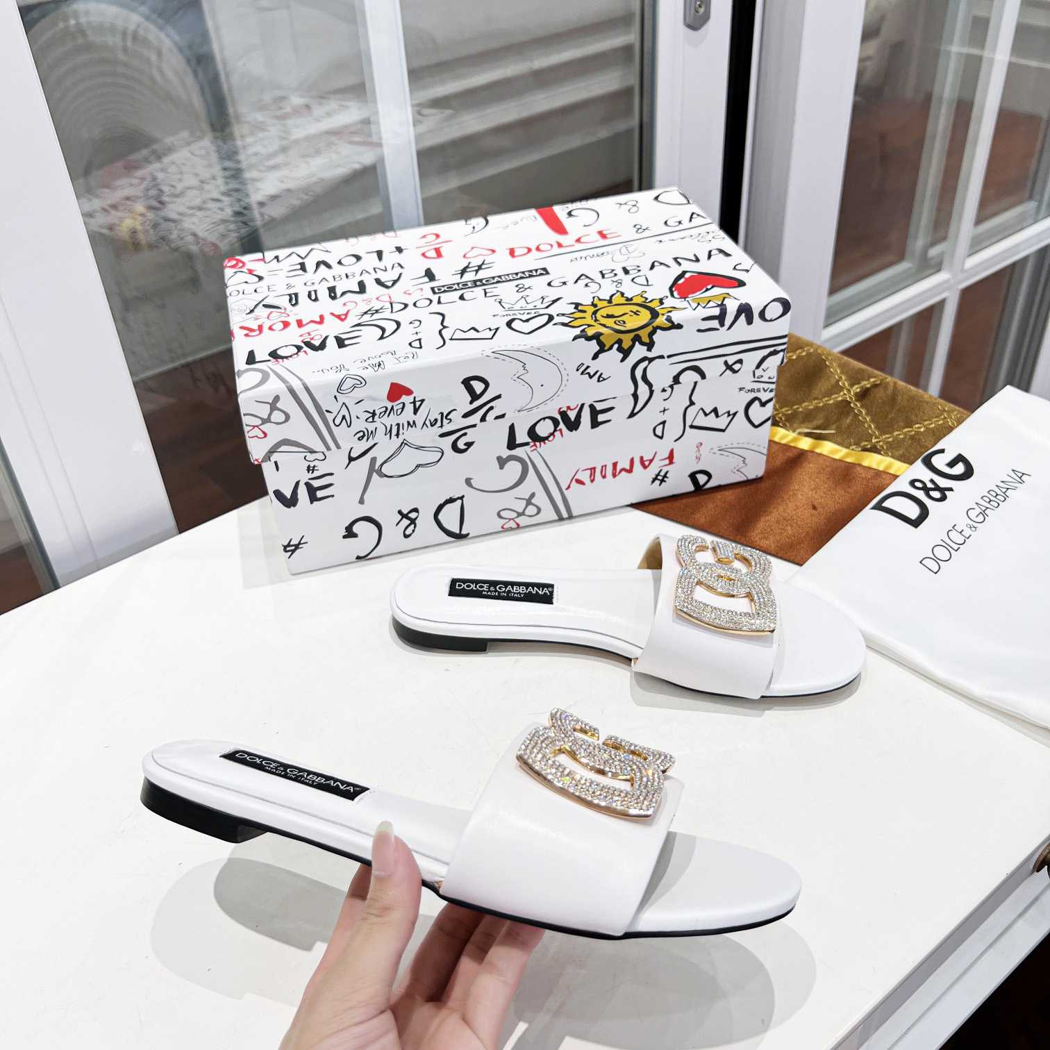 Dolce & Gabbana Calfskin Slides With DG Logo - DopestKickz