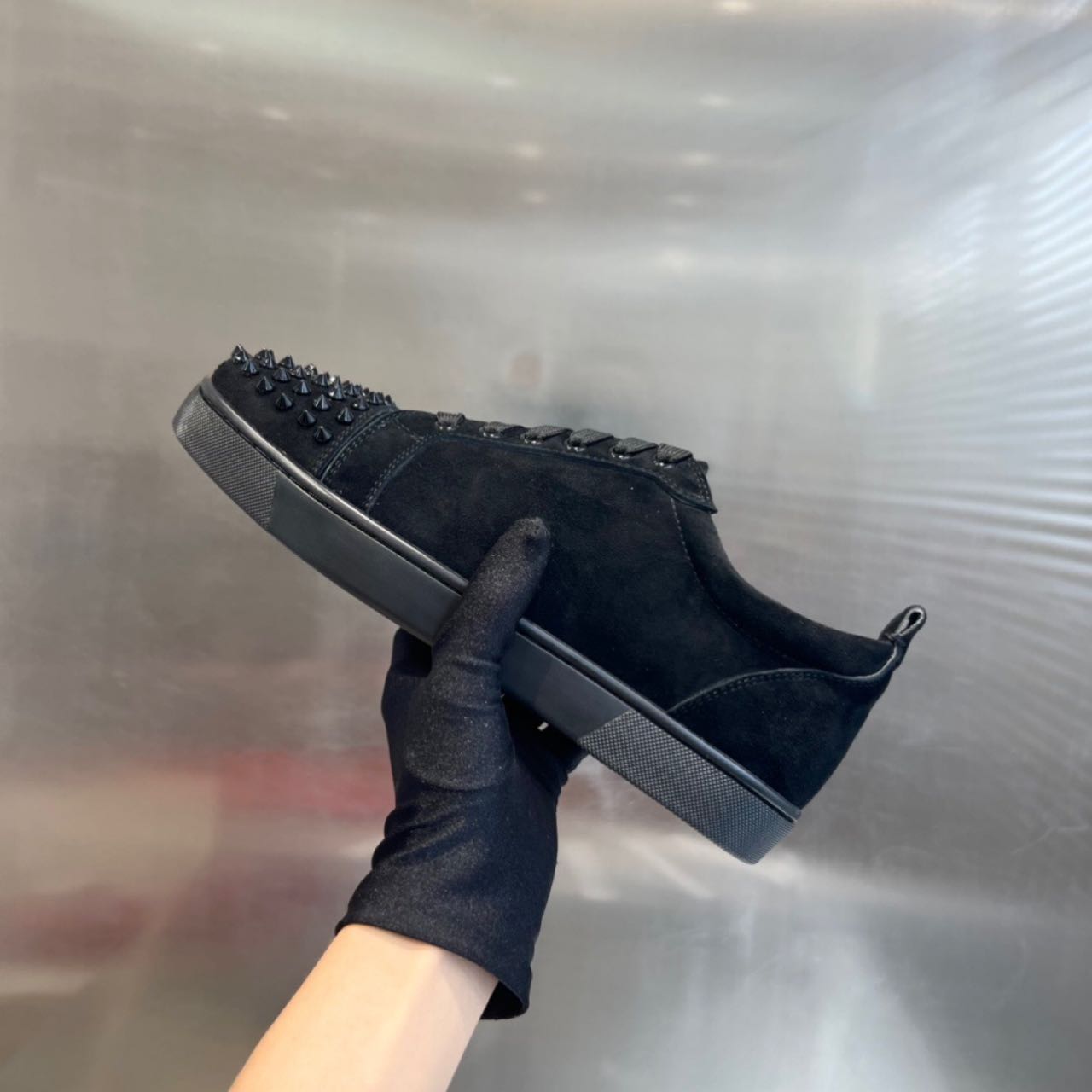 Christian Louboutin Louis Junior Spikes Sneakers - Suede calf And Spikes - Black - DopestKickz