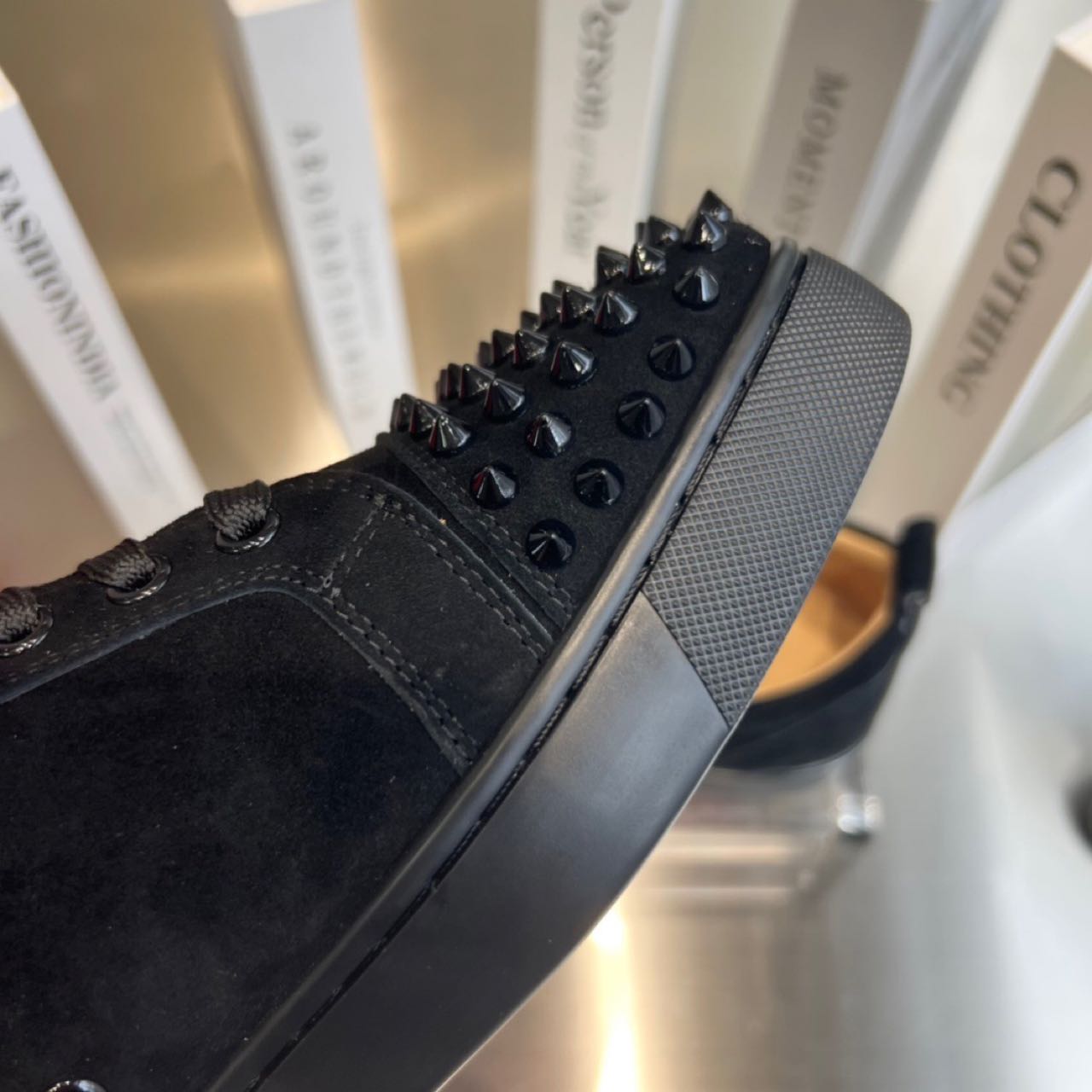 Christian Louboutin Louis Junior Spikes Sneakers - Suede calf And Spikes - Black - DopestKickz