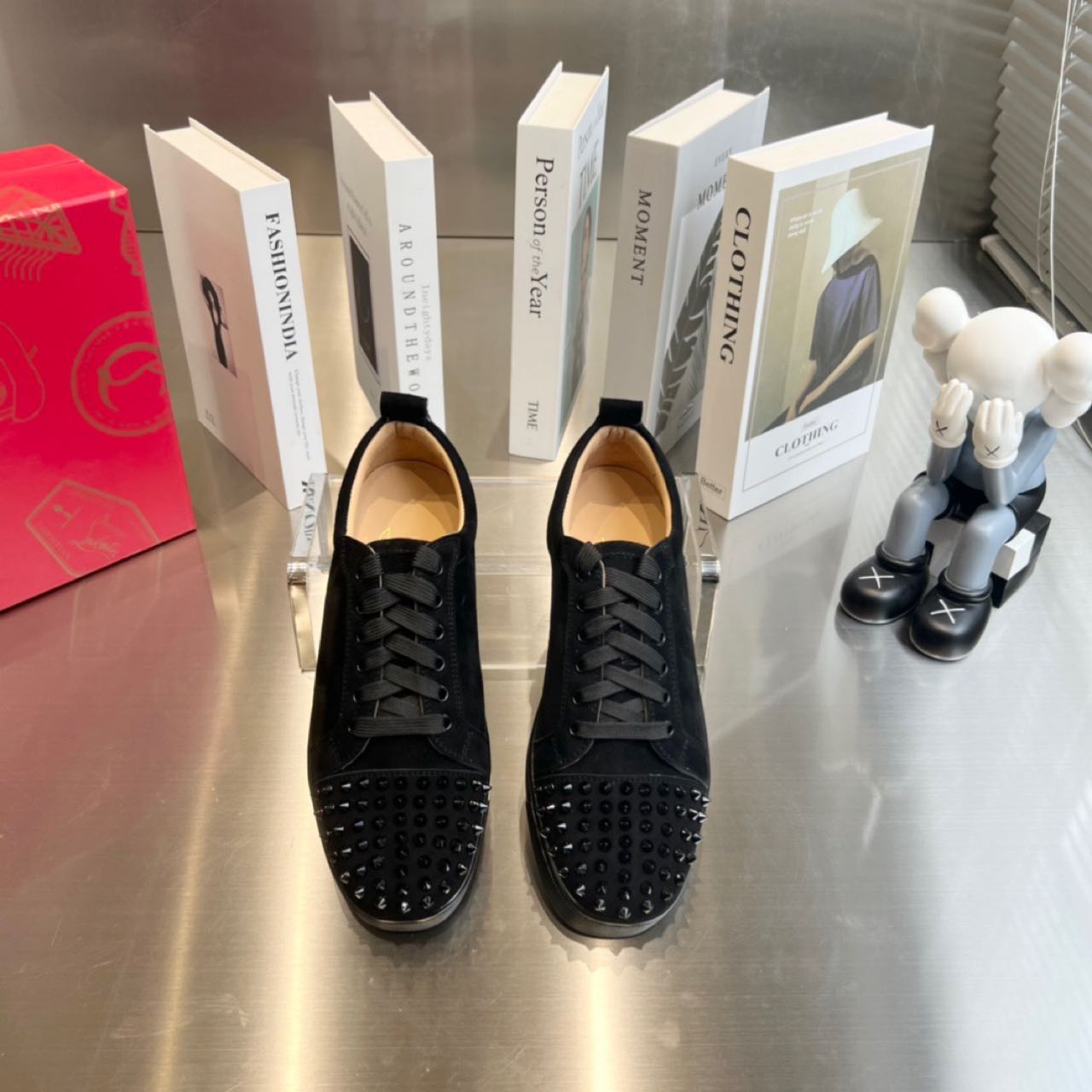 Christian Louboutin Louis Junior Spikes Sneakers - Suede calf And Spikes - Black - DopestKickz