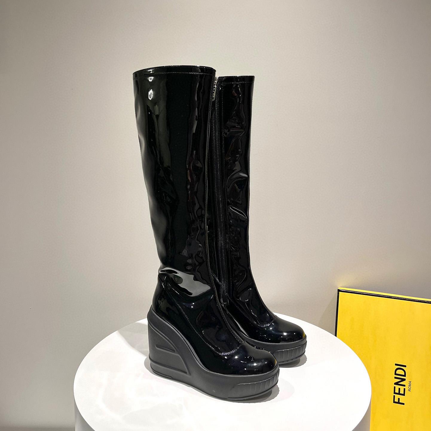 Fendi Fashion Show Black Patent Leather Boots - DopestKickz