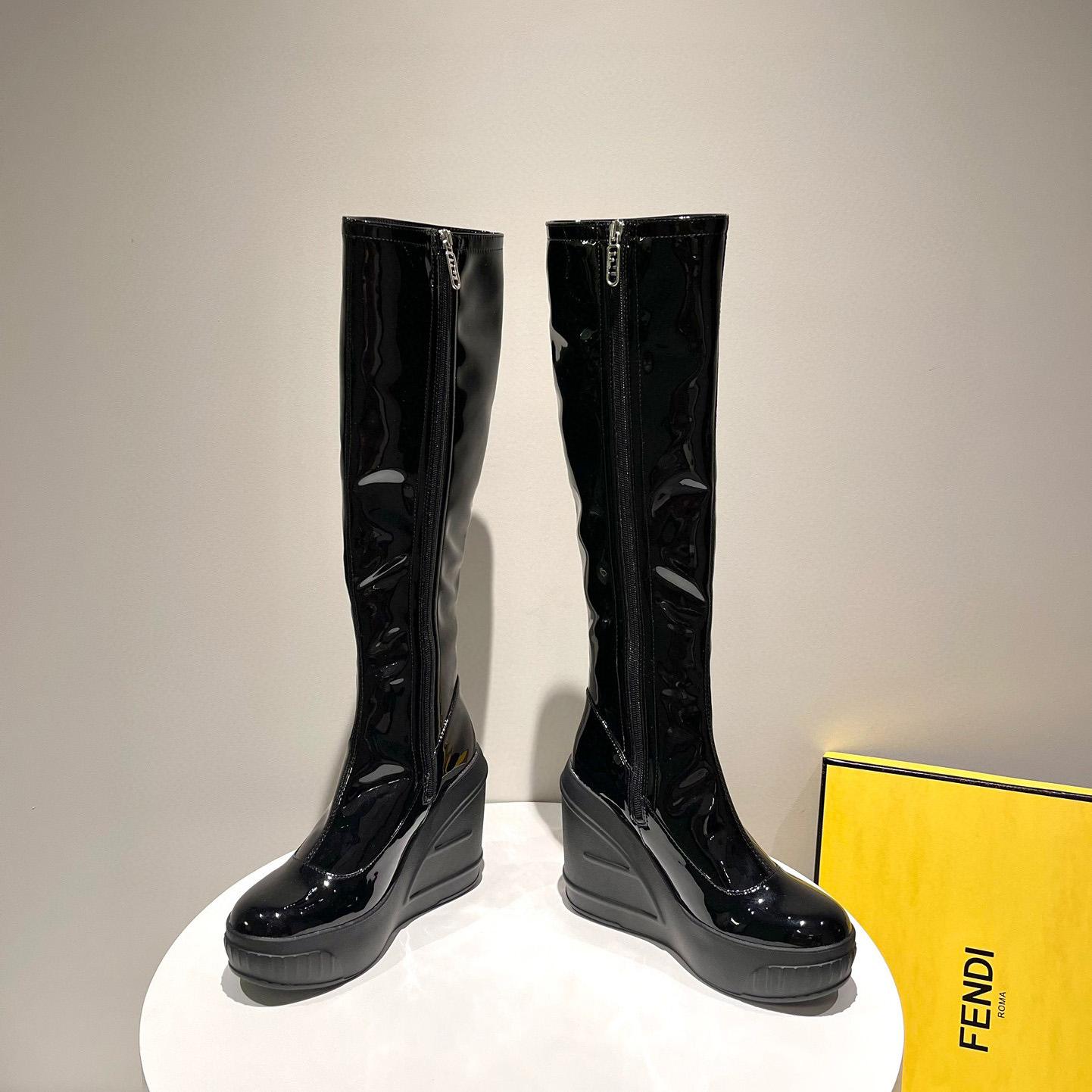 Fendi Fashion Show Black Patent Leather Boots - DopestKickz