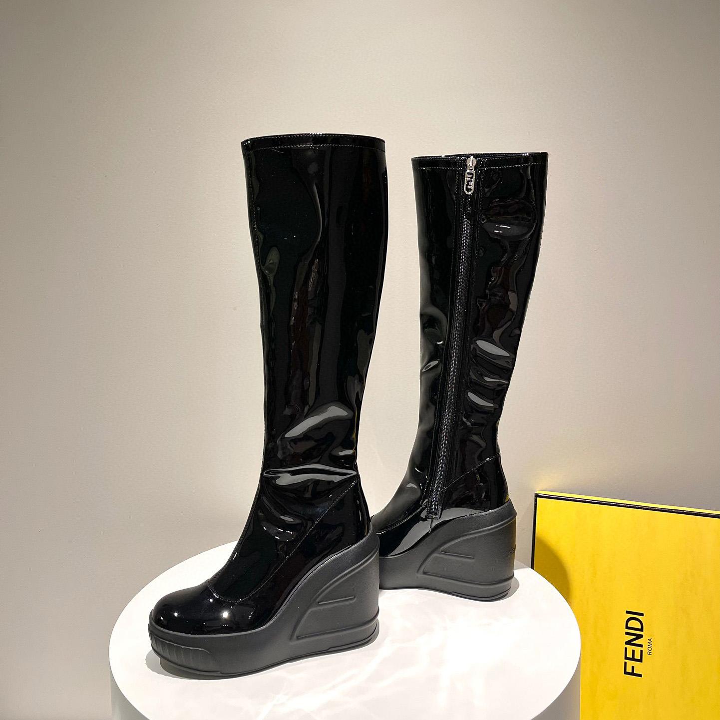 Fendi Fashion Show Black Patent Leather Boots - DopestKickz