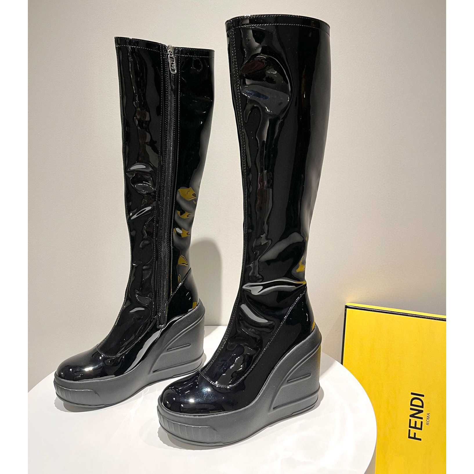 Fendi Fashion Show Black Patent Leather Boots - DopestKickz