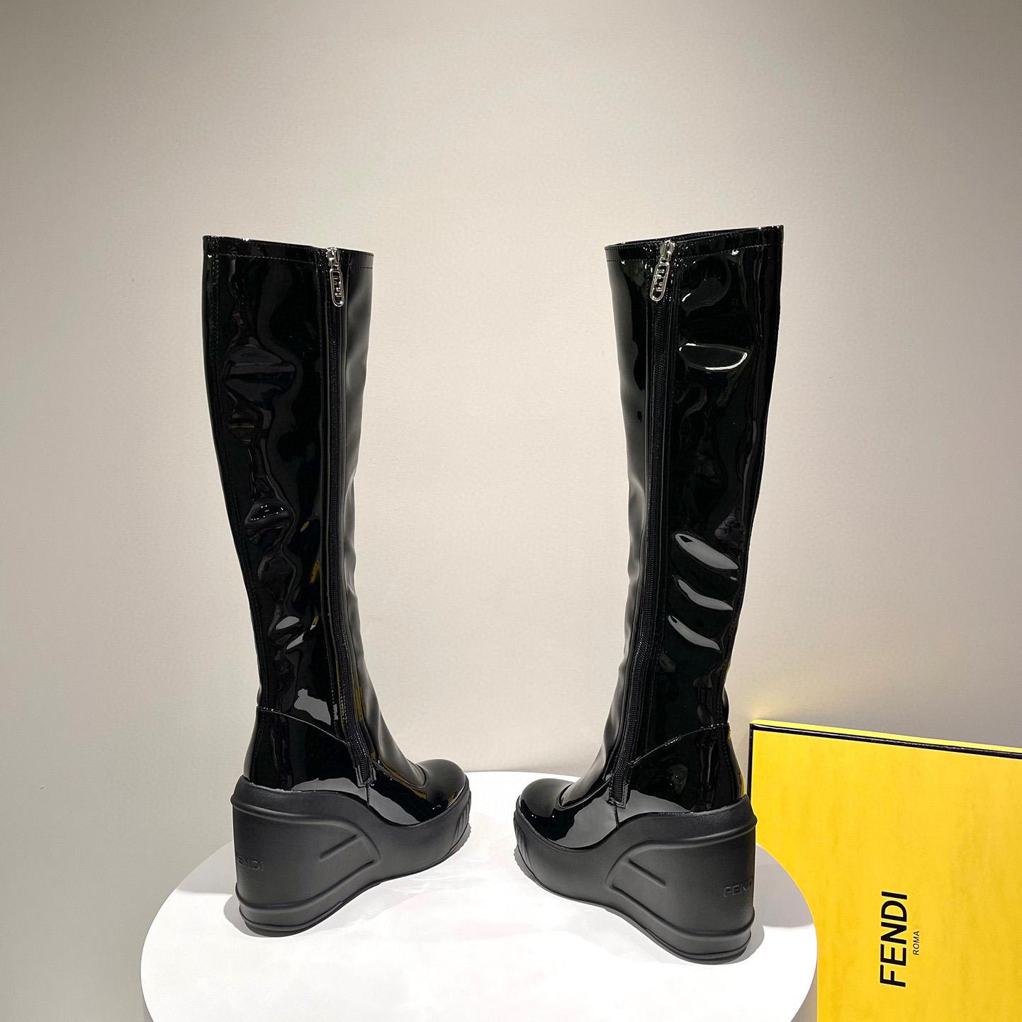Fendi Fashion Show Black Patent Leather Boots - DopestKickz