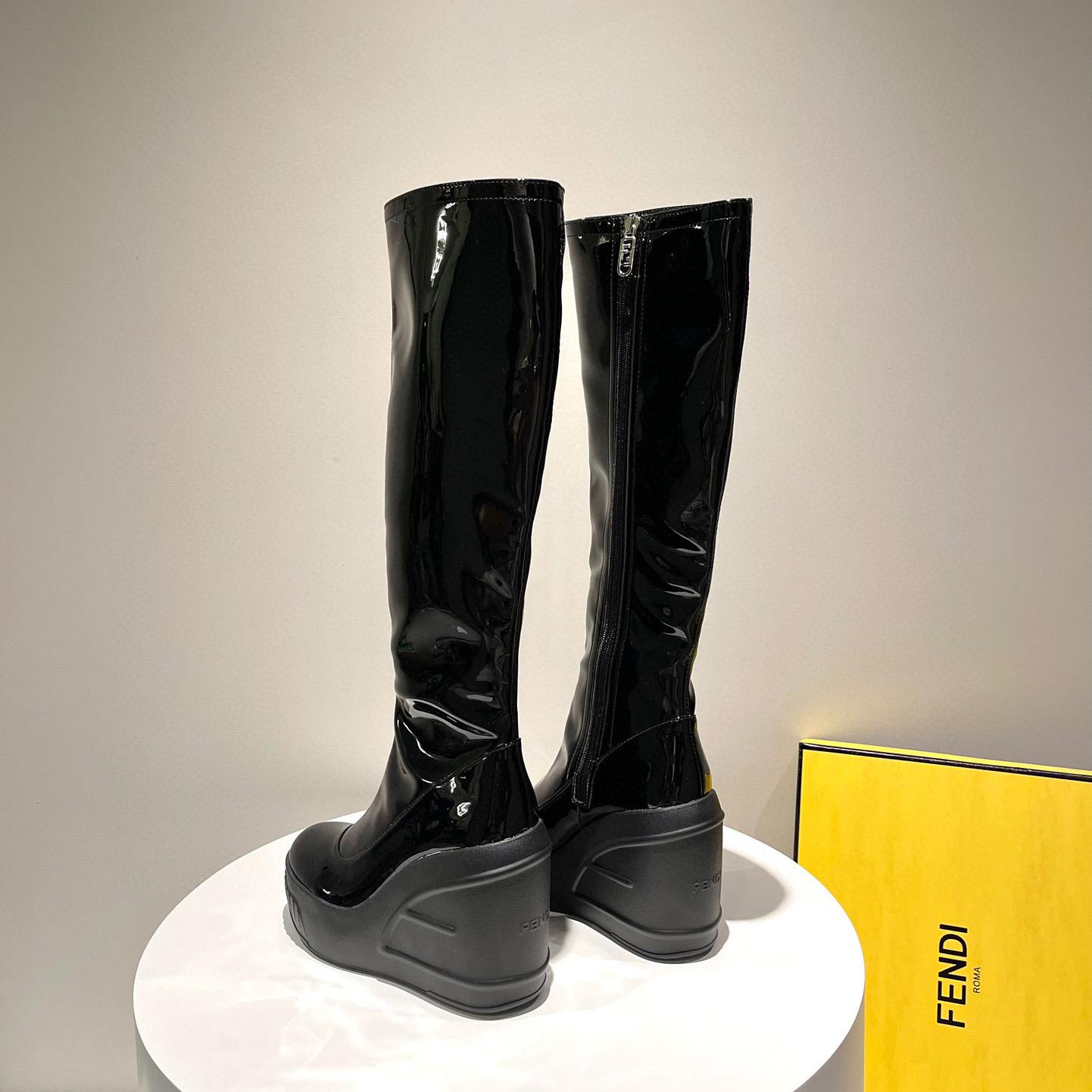Fendi Fashion Show Black Patent Leather Boots - DopestKickz