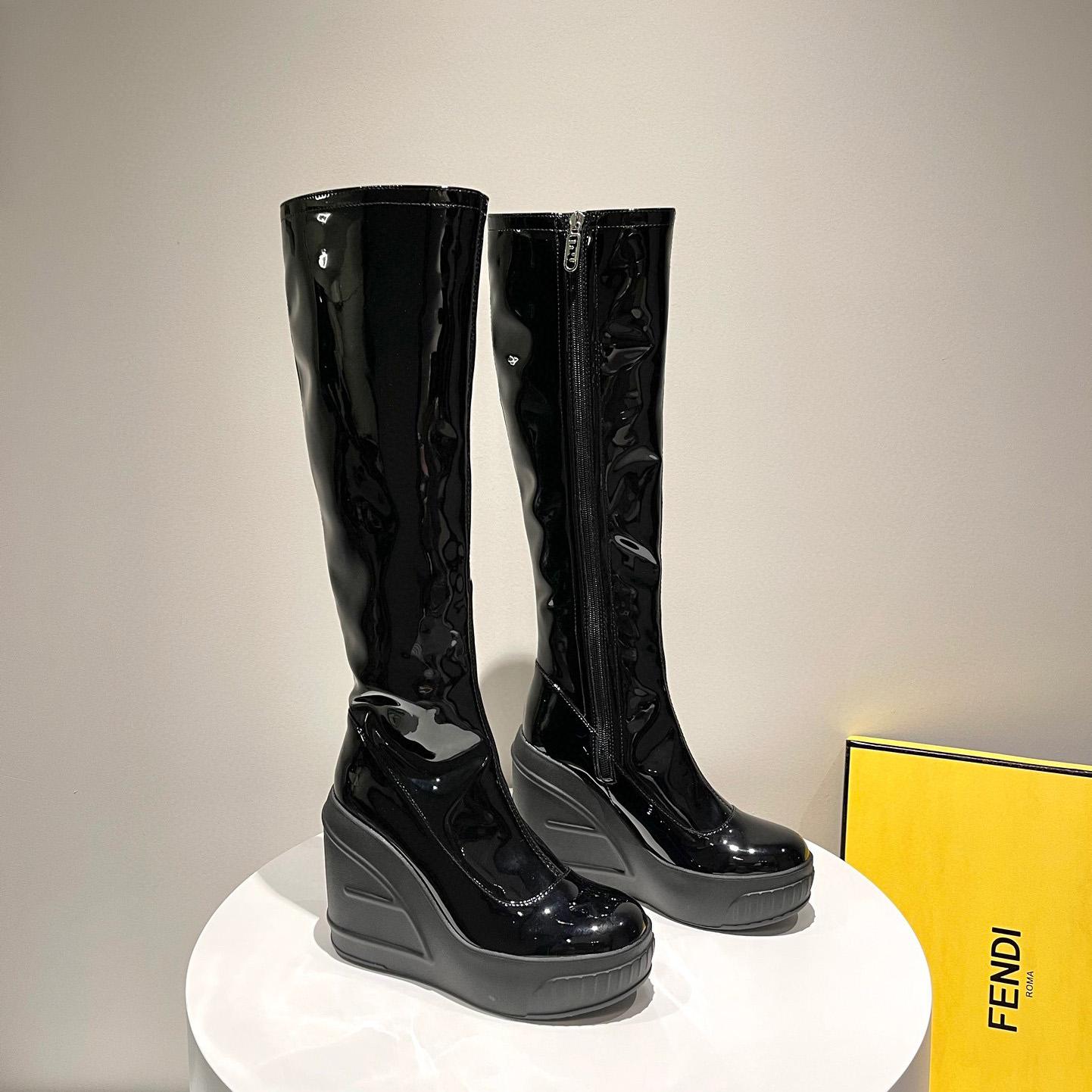 Fendi Fashion Show Black Patent Leather Boots - DopestKickz