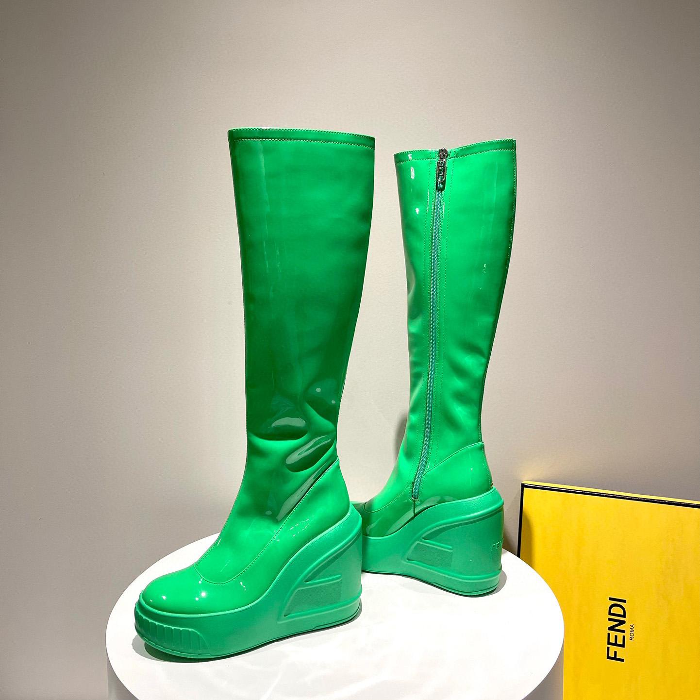 Fendi Fashion Show Green Patent Leather Boots - DopestKickz