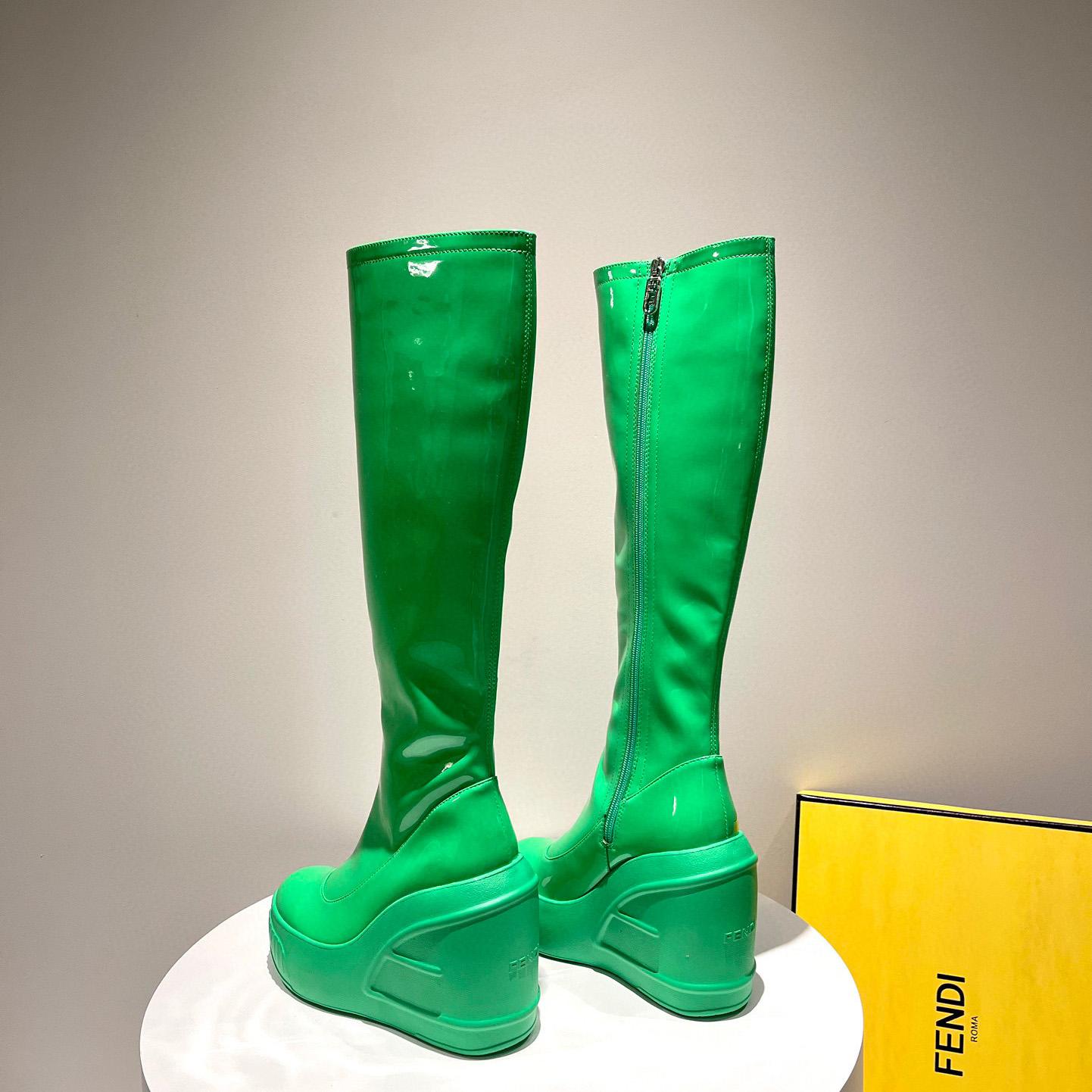 Fendi Fashion Show Green Patent Leather Boots - DopestKickz