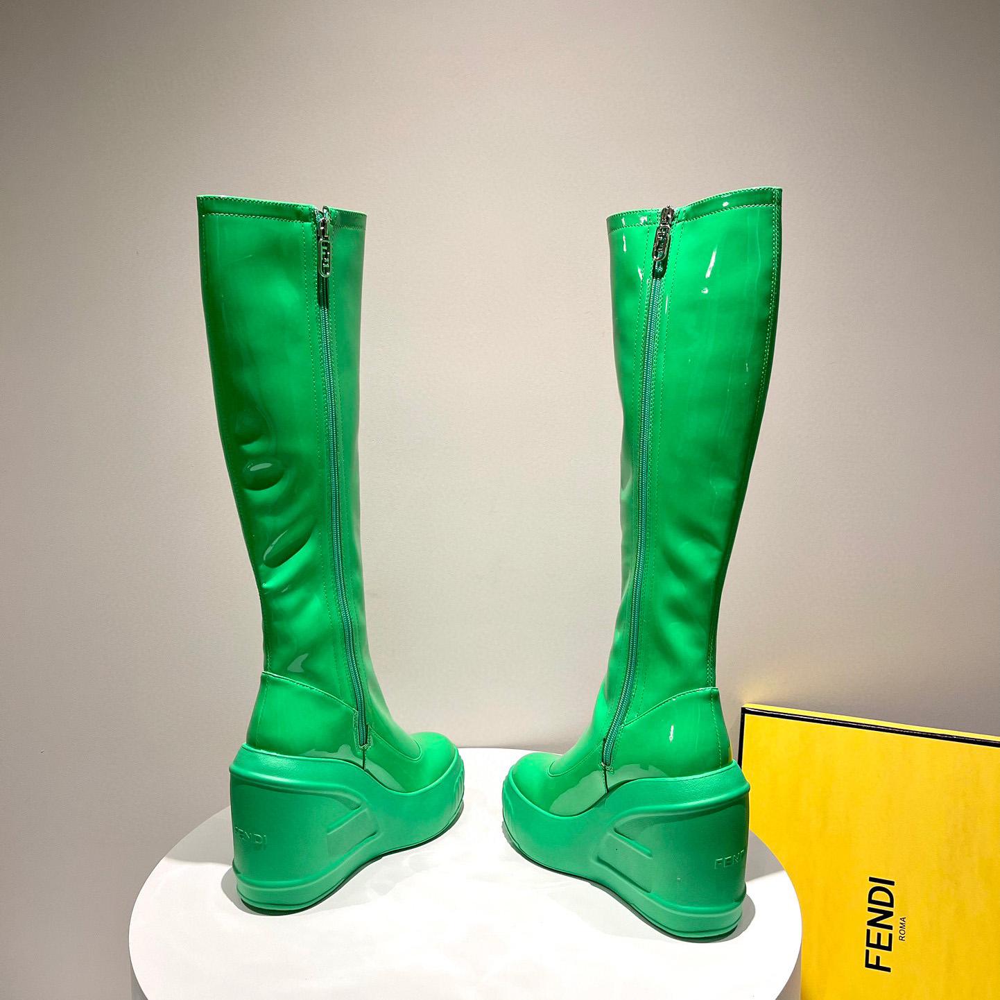 Fendi Fashion Show Green Patent Leather Boots - DopestKickz
