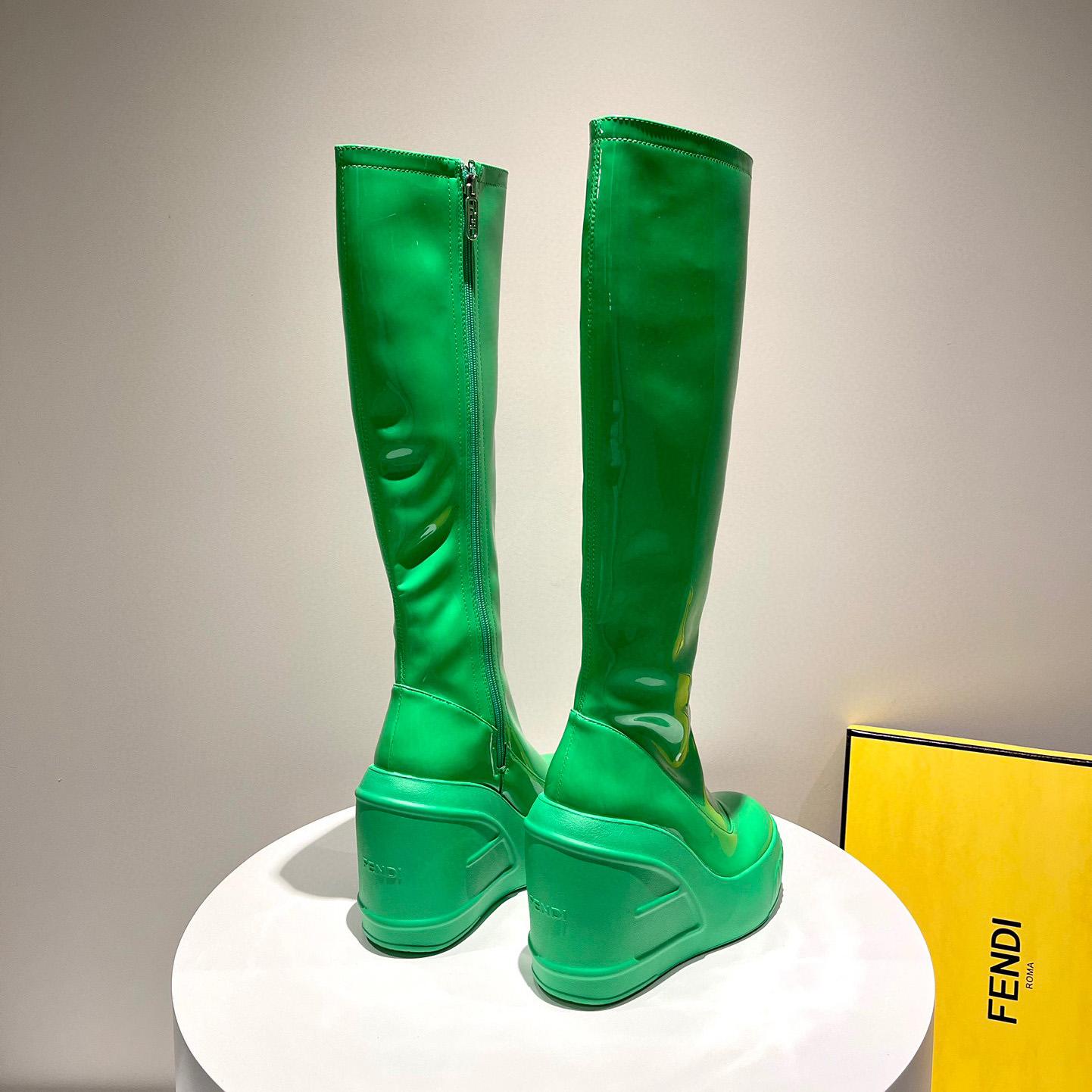 Fendi Fashion Show Green Patent Leather Boots - DopestKickz