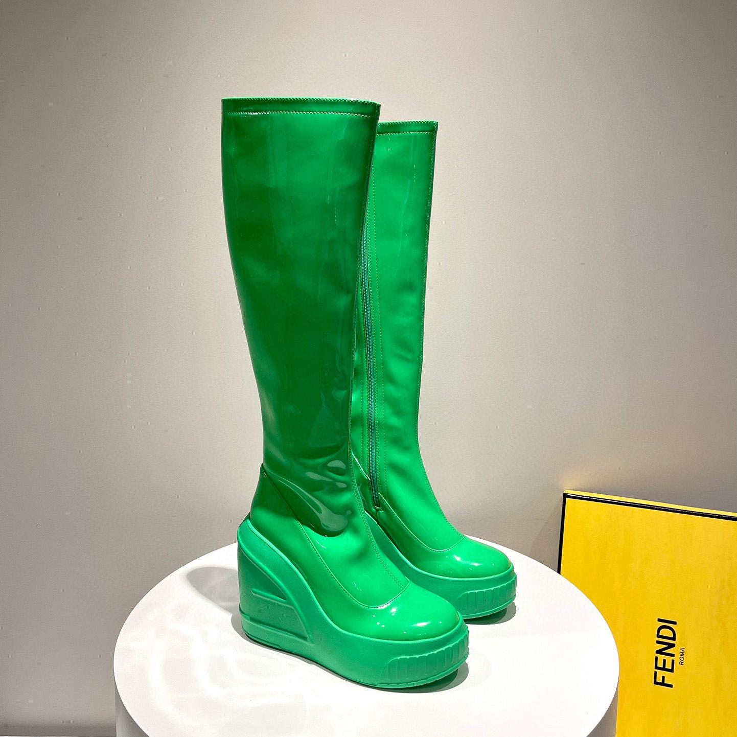Fendi Fashion Show Green Patent Leather Boots - DopestKickz