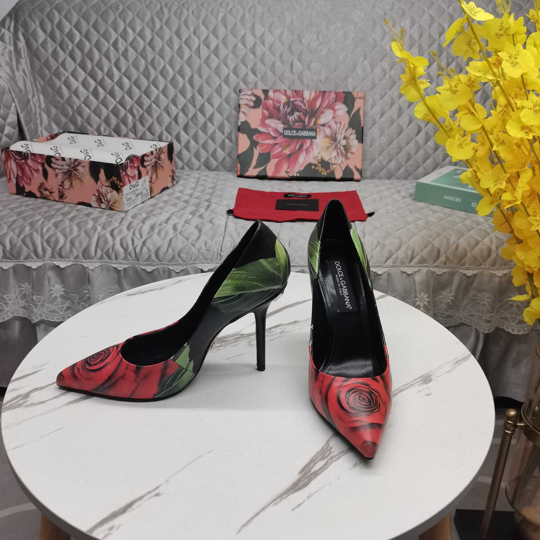 Dolce & Gabbana Rose-print Jersey Pumps - DopestKickz