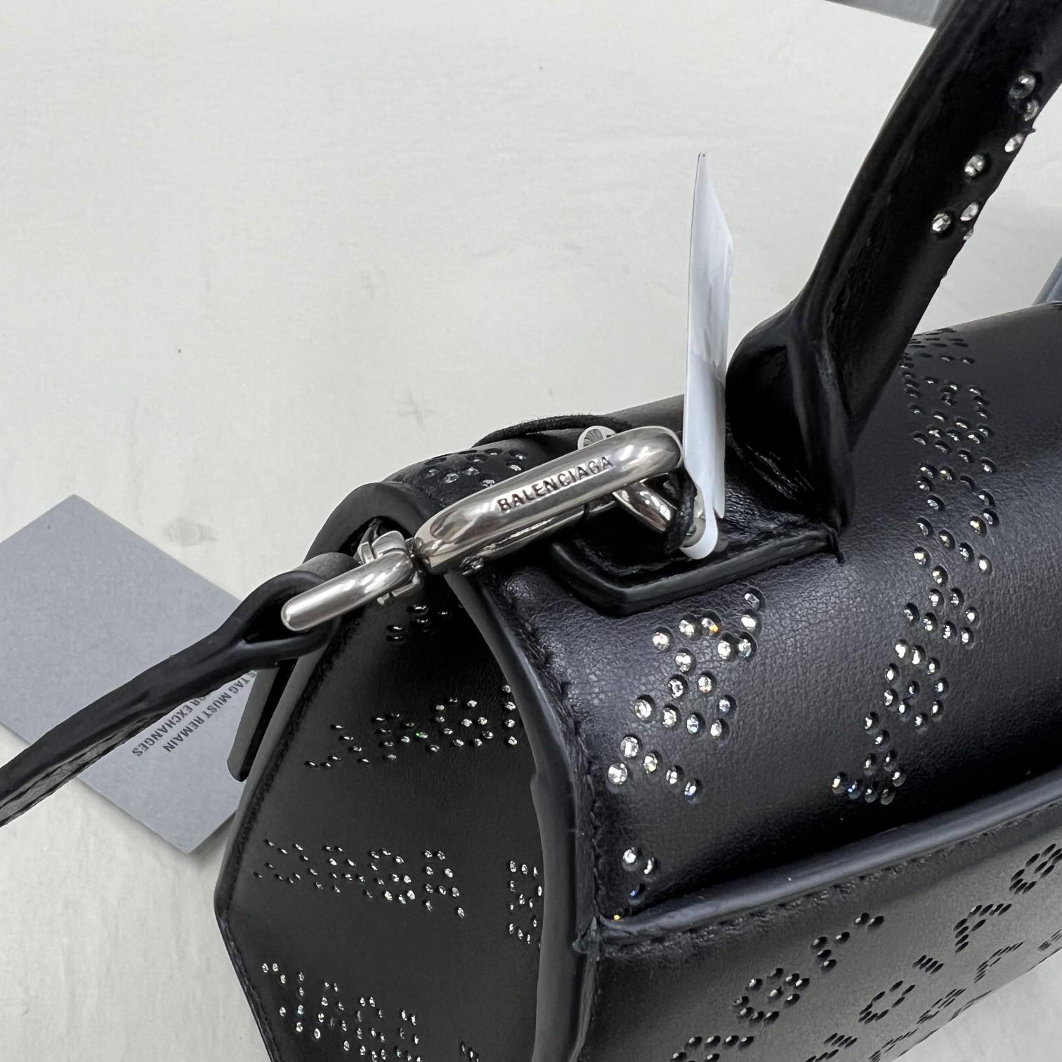 Balenciaga Women's Hourglass XS Handbag With Rhinestones In Black - DopestKickz