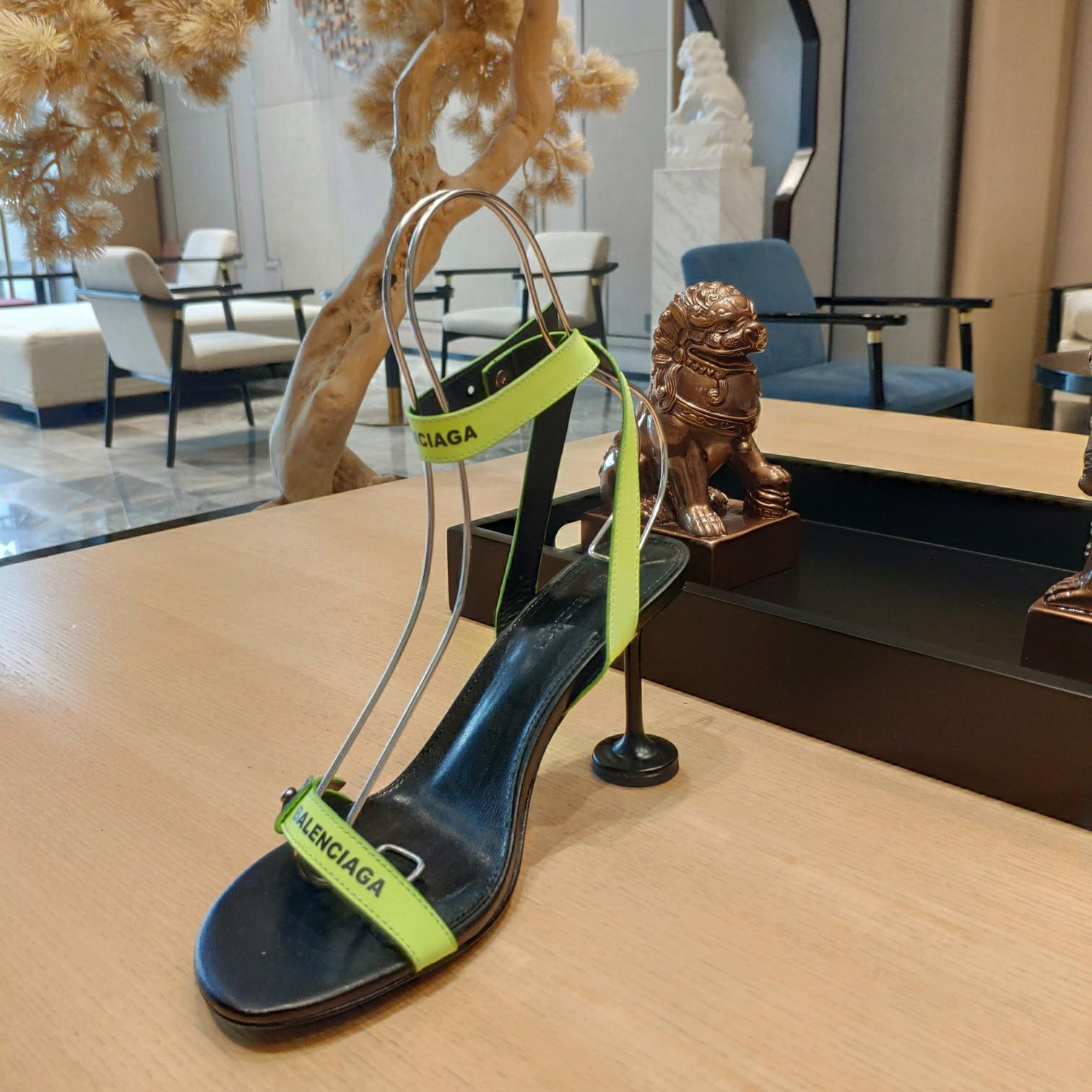 Balenciaga Afterhour Logo Ankle-strap Sandals In Fluorescent Yellow Black - DopestKickz