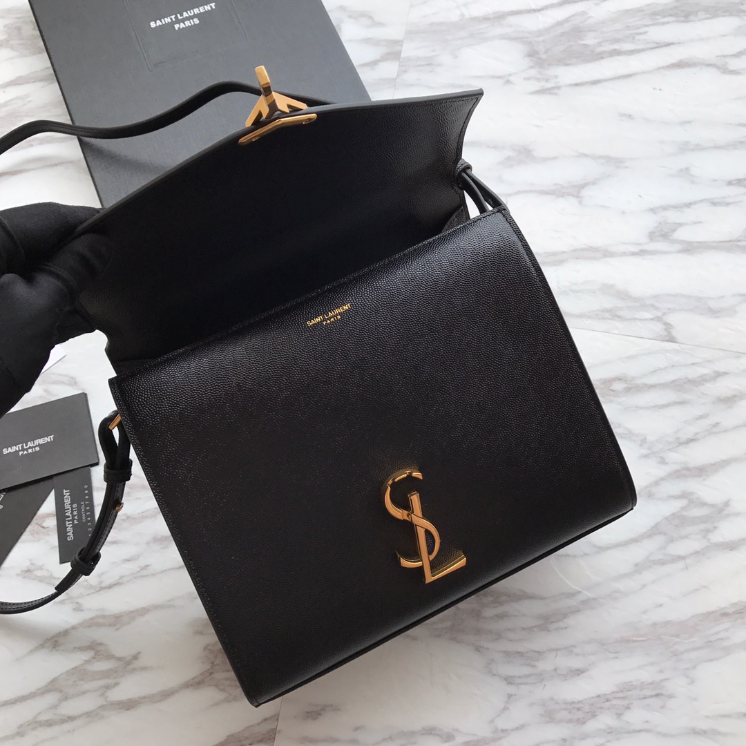 Saint Laurent Cassandra MIni Top Handle Bag In Grain De Poudre Embossed Leather - DopestKickz