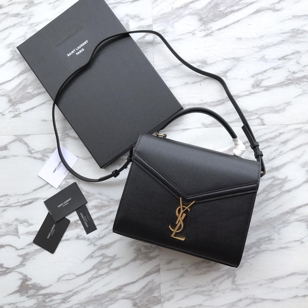 Saint Laurent Cassandra MIni Top Handle Bag In Grain De Poudre Embossed Leather - DopestKickz