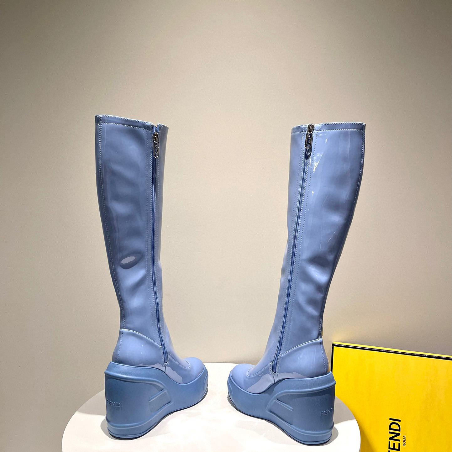 Fendi Fashion Show Blue Patent Leather Boots - DopestKickz