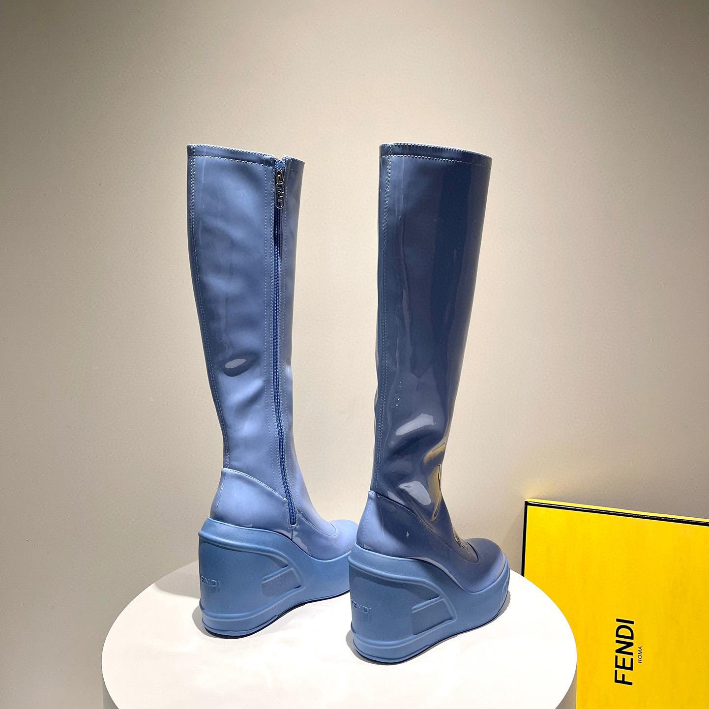 Fendi Fashion Show Blue Patent Leather Boots - DopestKickz