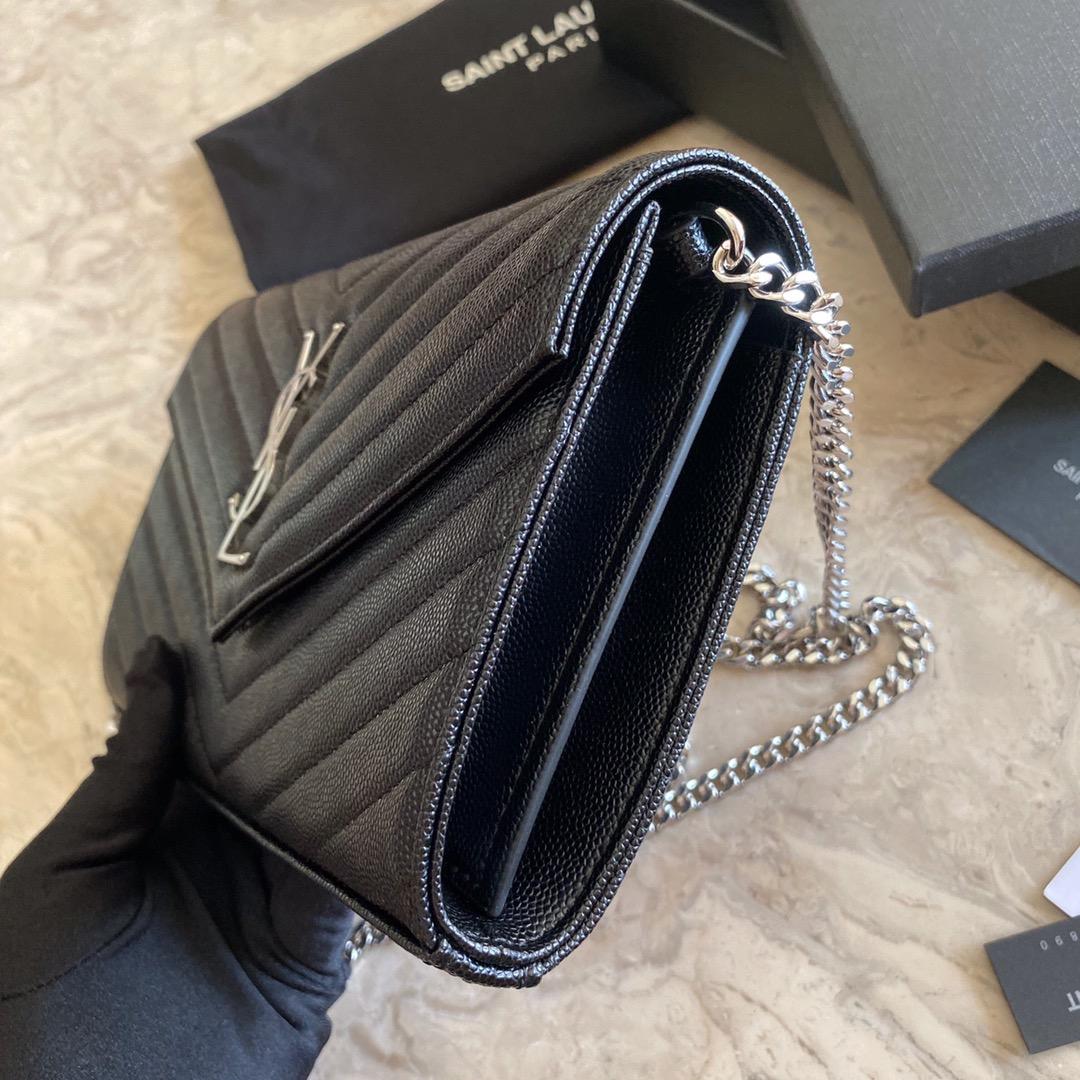 Saint Laurent Cassandre Matelasse Envelope Chain Wallet In Grain De Poudre Embossed Leather - DopestKickz
