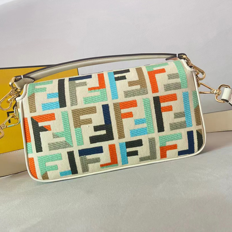 Fendi Baguette Multicolor Canvas Bag With FF Embroidery - DopestKickz