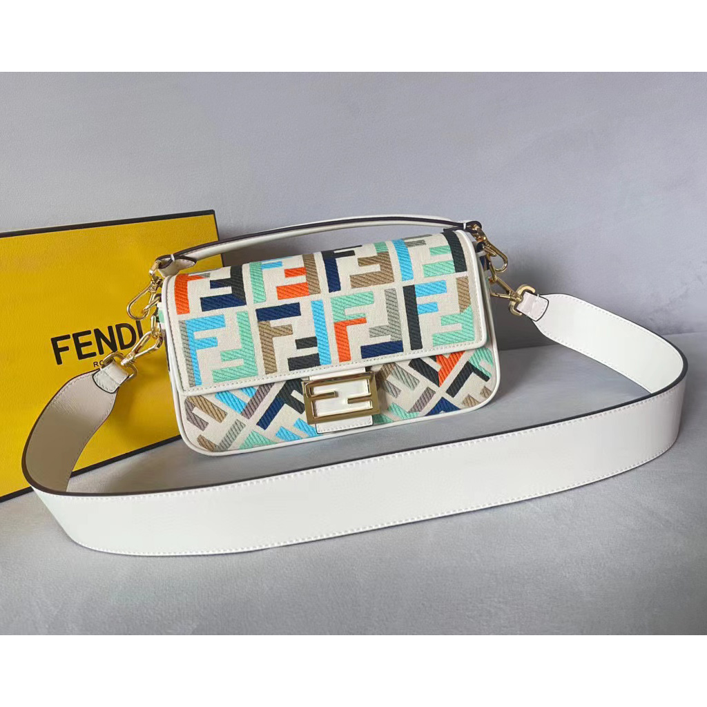 Fendi Baguette Multicolor Canvas Bag With FF Embroidery - DopestKickz
