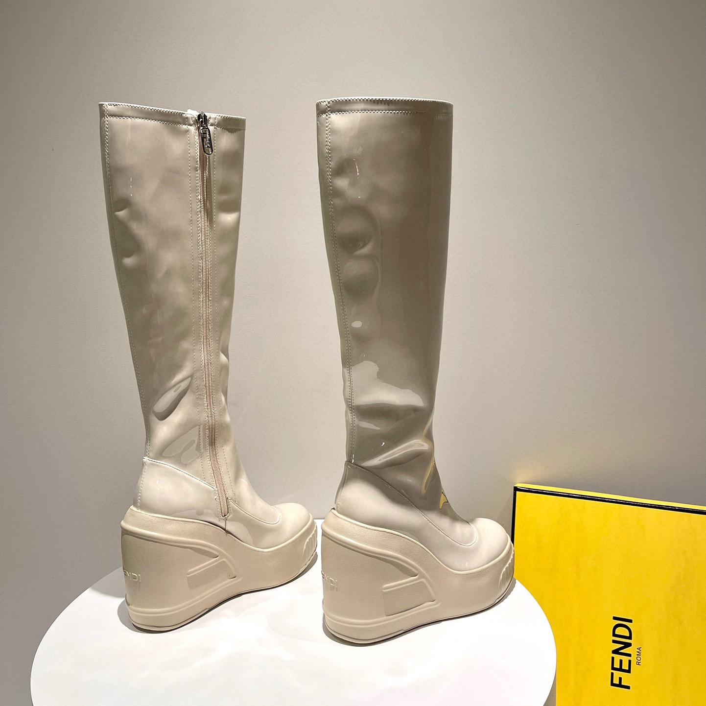 Fendi Fashion Show White Patent Leather Boots - DopestKickz