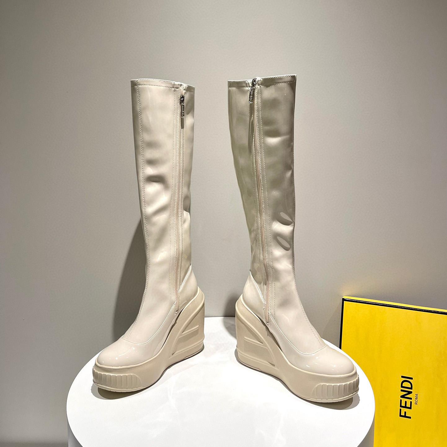 Fendi Fashion Show White Patent Leather Boots - DopestKickz