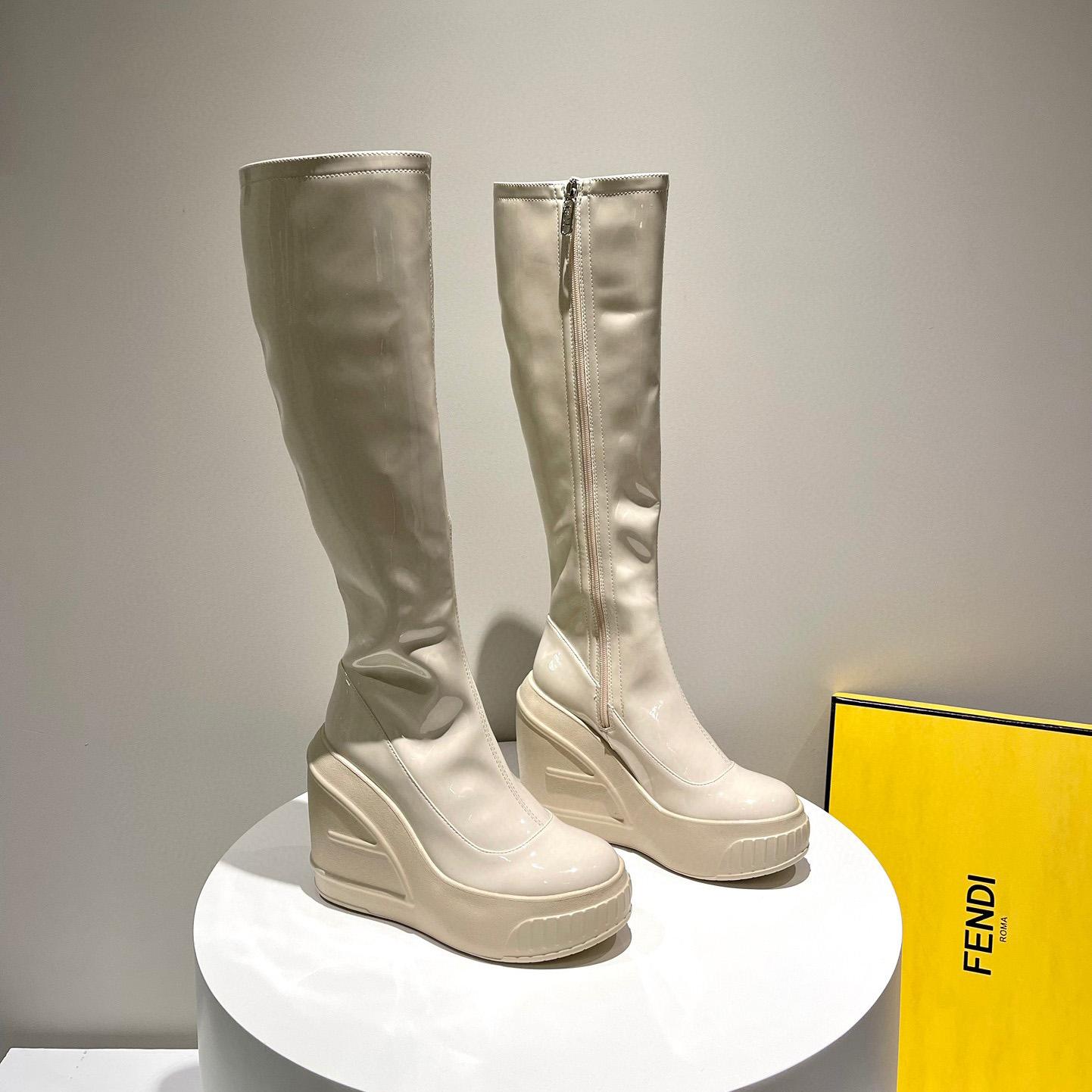 Fendi Fashion Show White Patent Leather Boots - DopestKickz