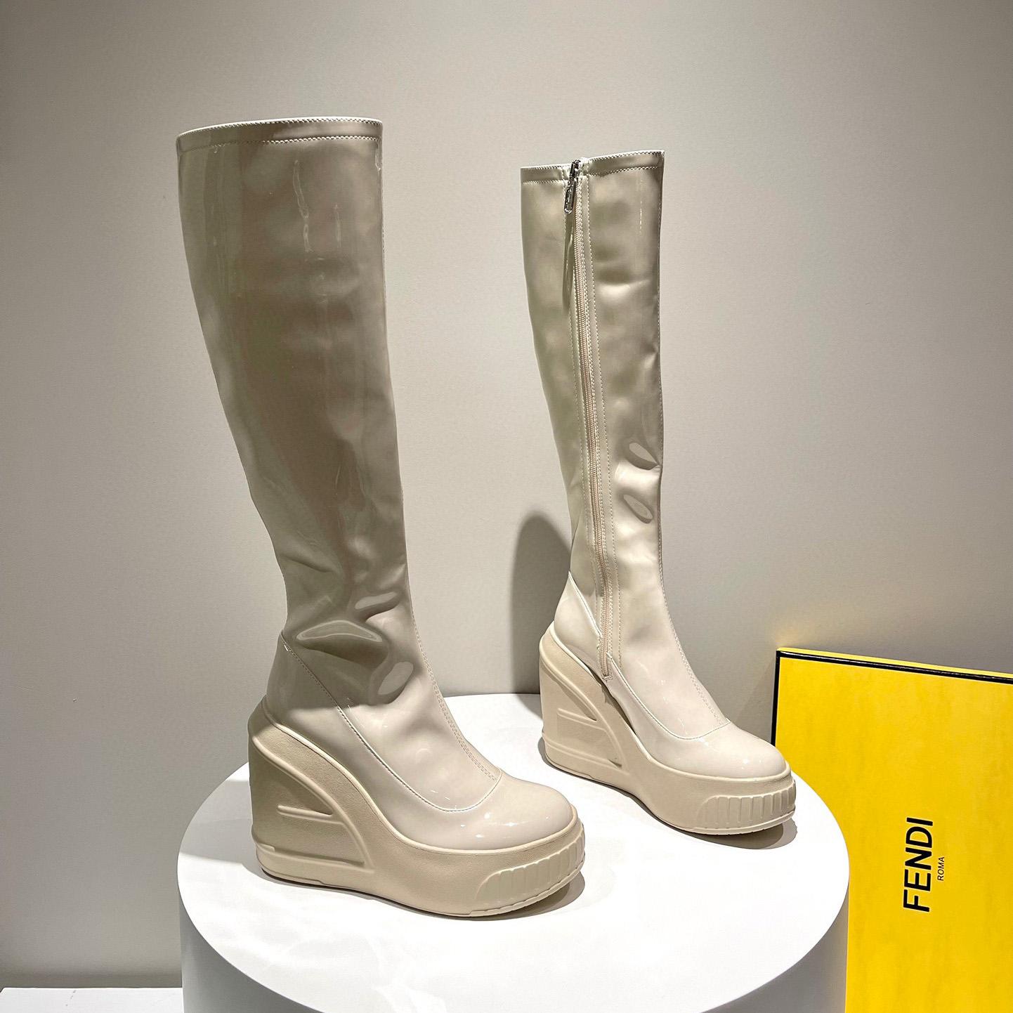 Fendi Fashion Show White Patent Leather Boots - DopestKickz