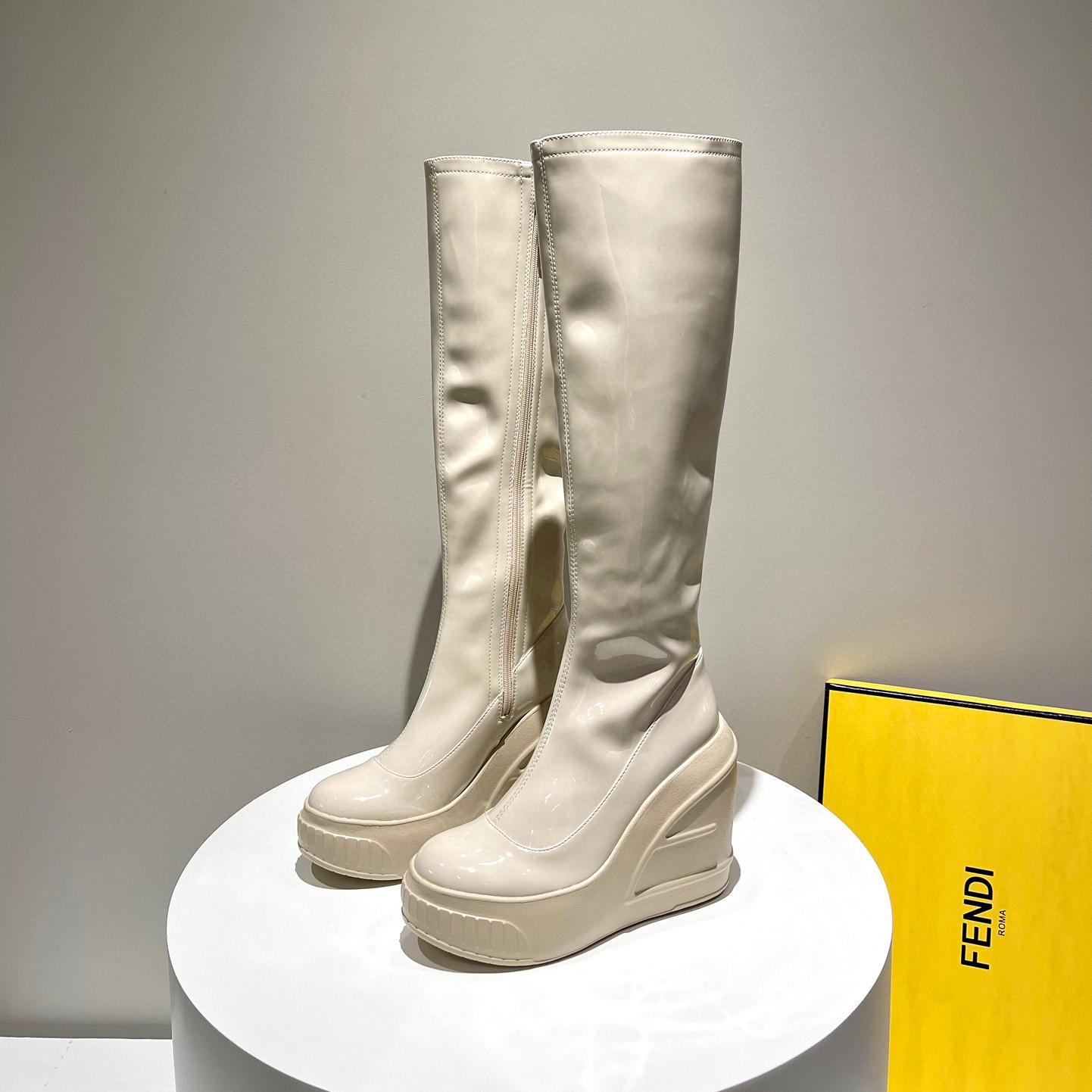 Fendi Fashion Show White Patent Leather Boots - DopestKickz
